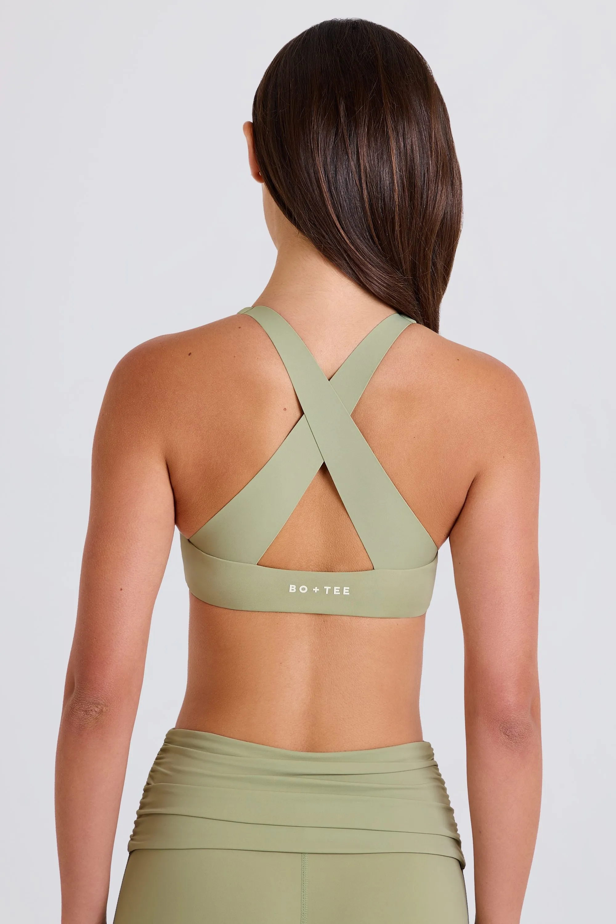 Crossback V-Neck Sports Bra in Matcha sold by Oh Polly product image thumbnail 4
