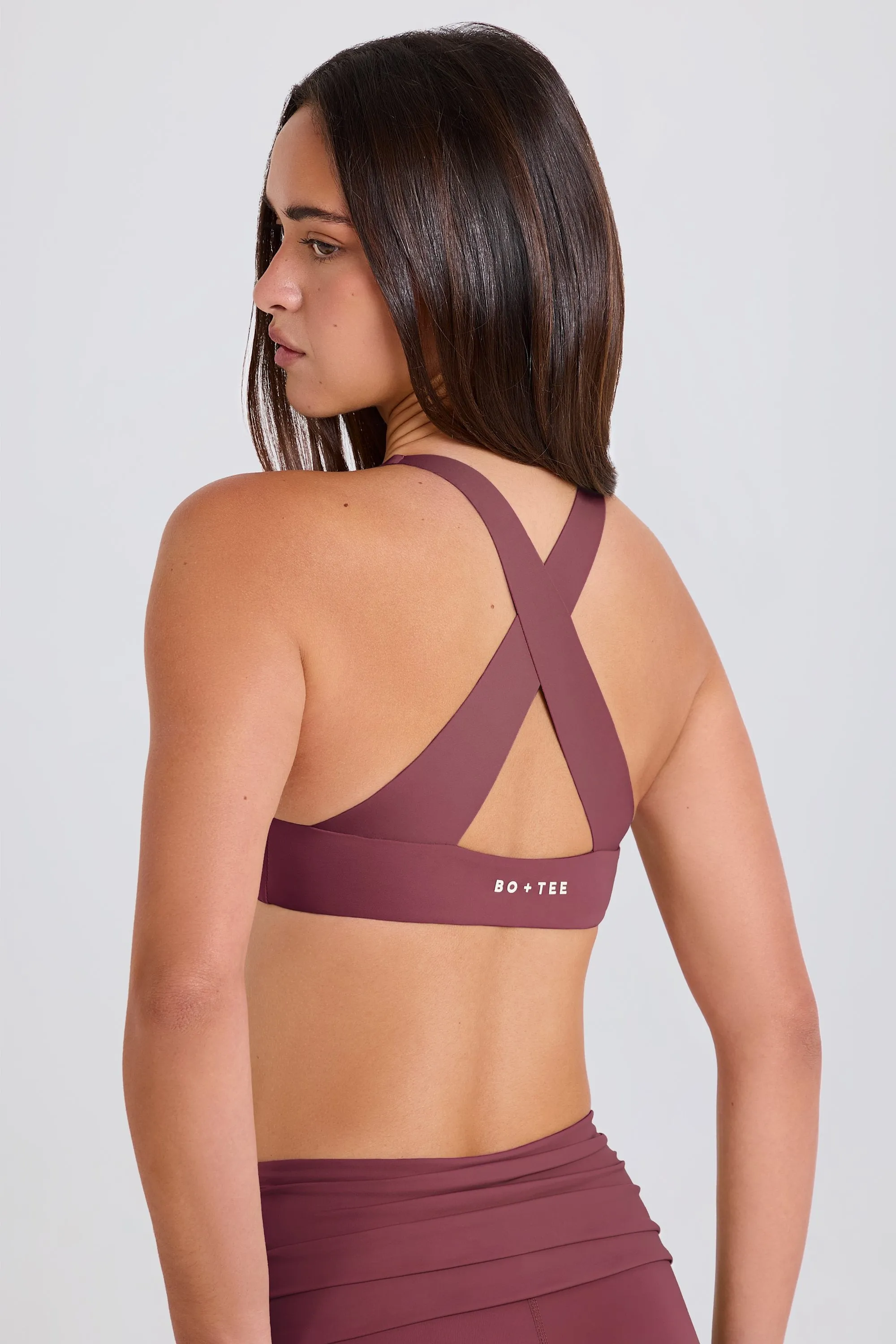 Four-Way Stretch Crossback V-Neck Sports Bra in Acai sold by Oh Polly product image thumbnail 2