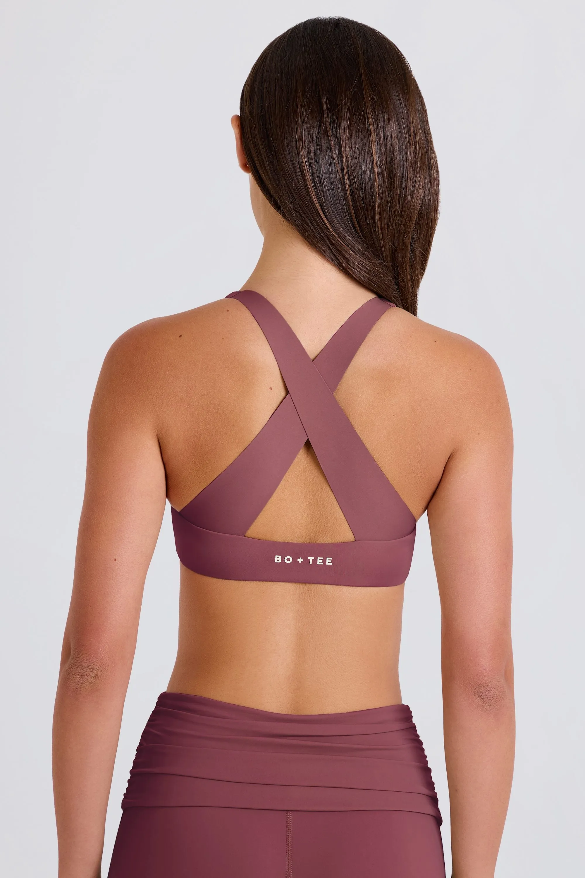 Four-Way Stretch Crossback V-Neck Sports Bra in Acai sold by Oh Polly product image thumbnail 4