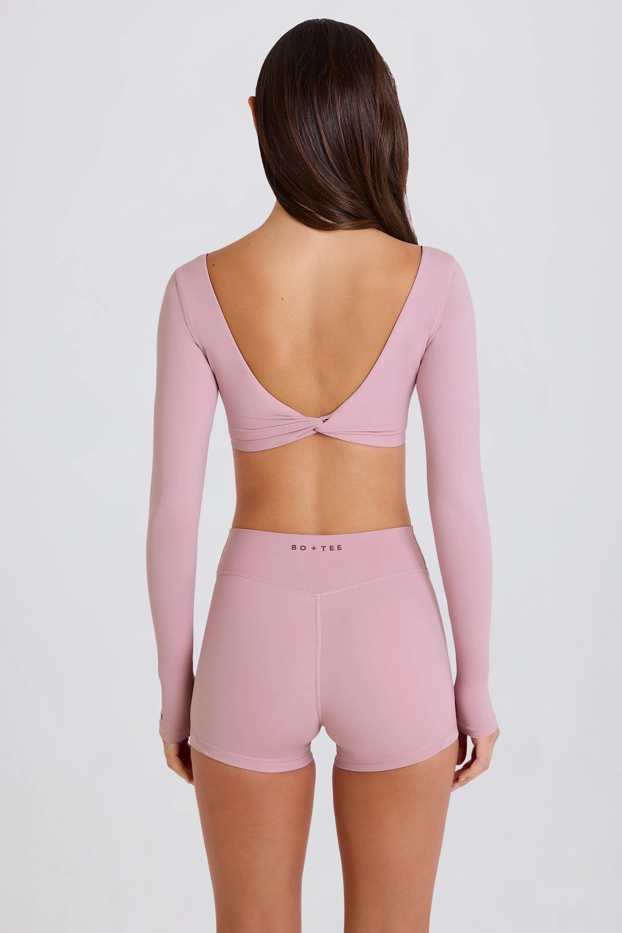 Four-Way Stretch High-Waist Mini Shorts in Mauve sold by Oh Polly product image thumbnail 4