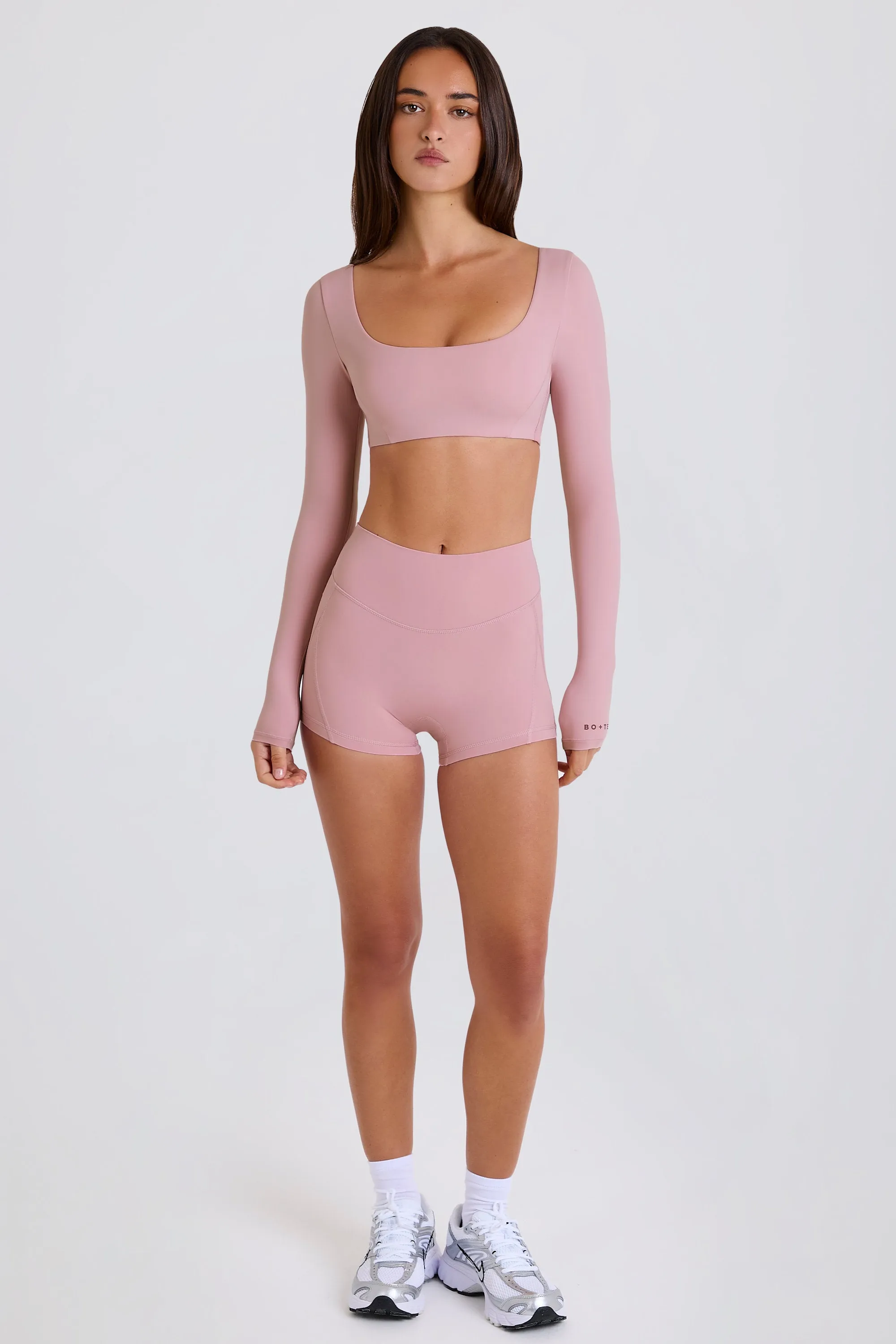 Four-Way Stretch High-Waist Mini Shorts in Mauve sold by Oh Polly product image thumbnail 5