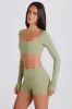 Foldover Mid-Rise Mini Shorts in Matcha sold by Oh Polly