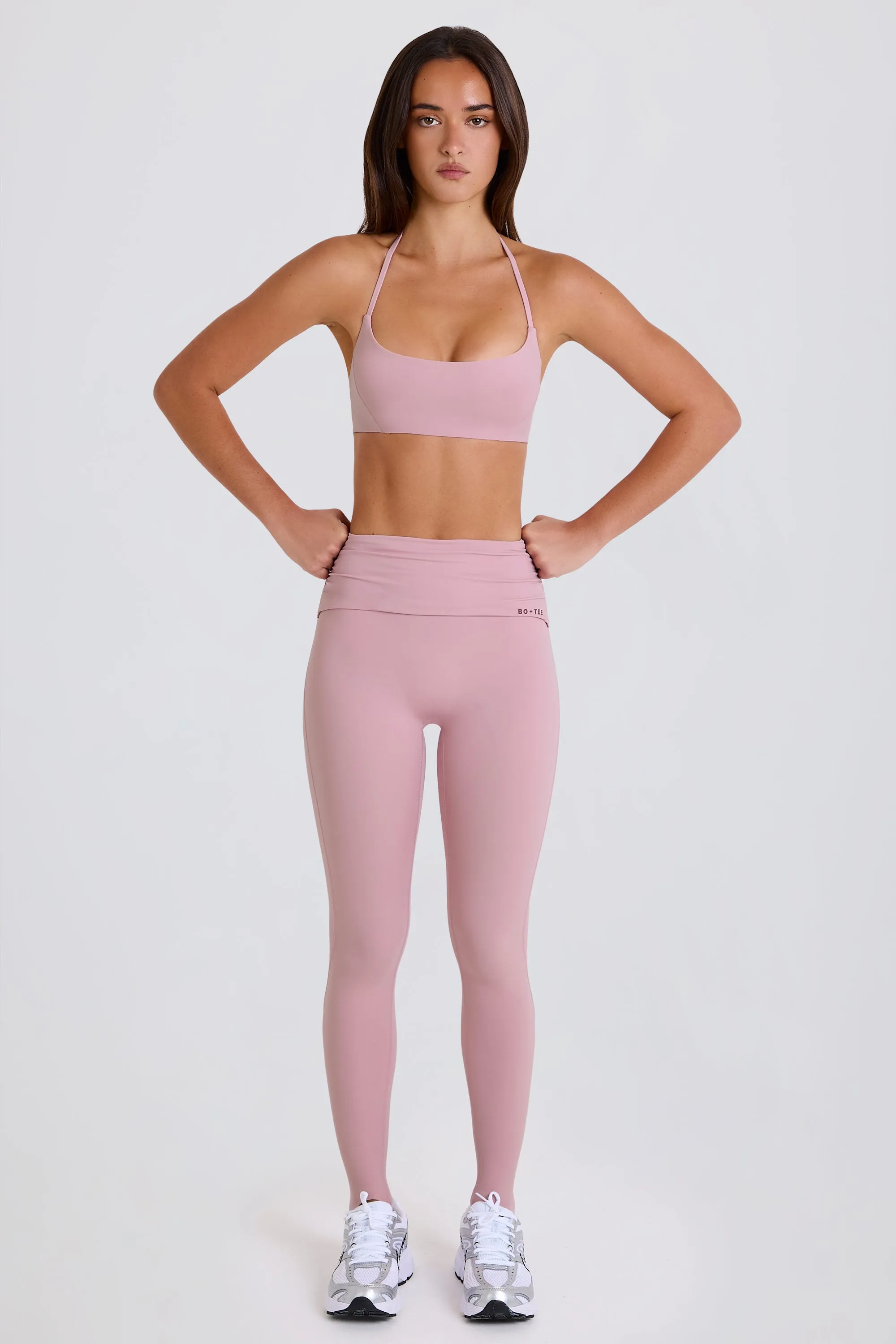 Four-Way Stretch Foldover Mid-Rise Stirrup Leggings in Mauve sold by Oh Polly product image thumbnail 5