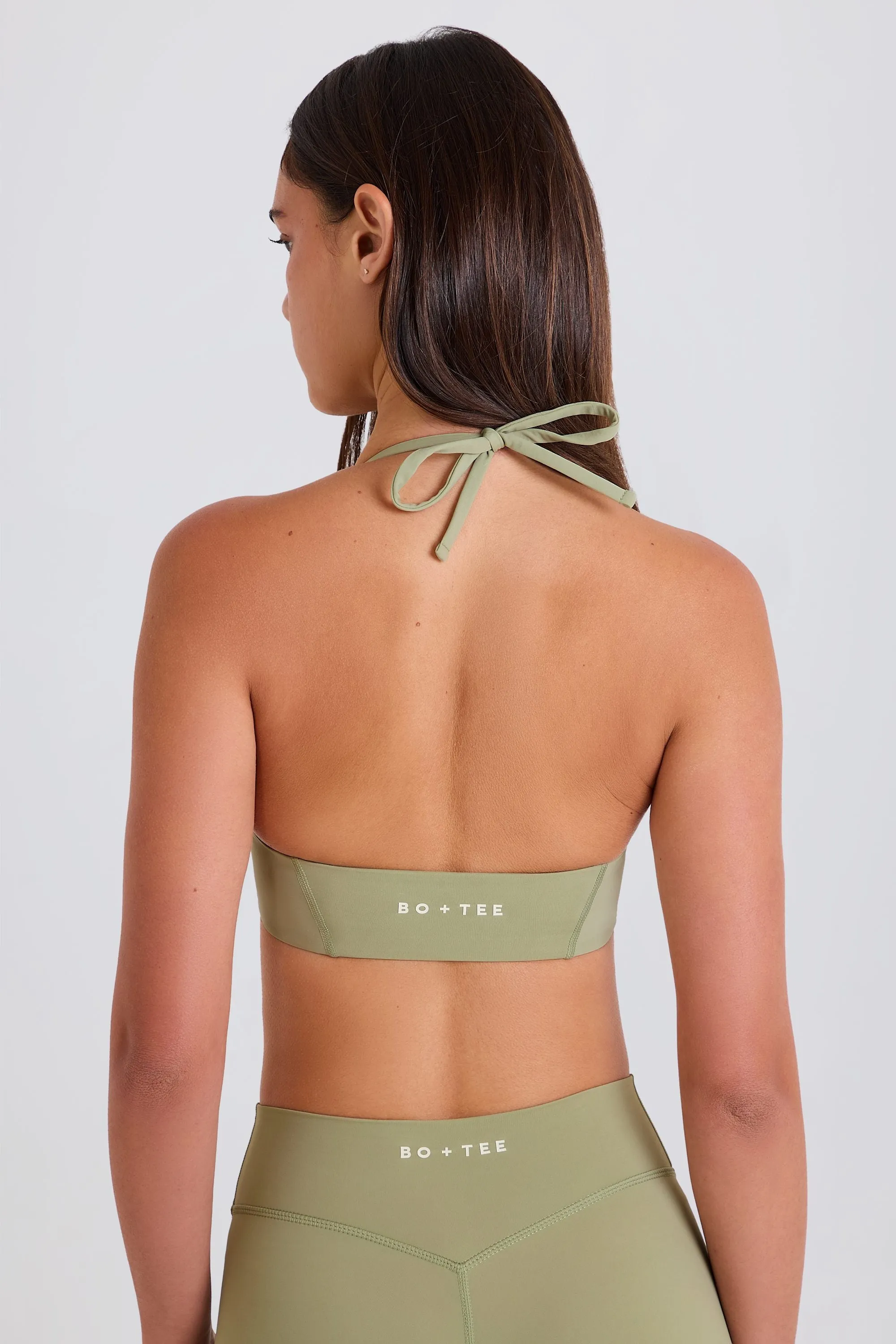 Four-Way Stretch Scoop-Neck Halterneck Sports Bra in Matcha sold by Oh Polly product image thumbnail 4