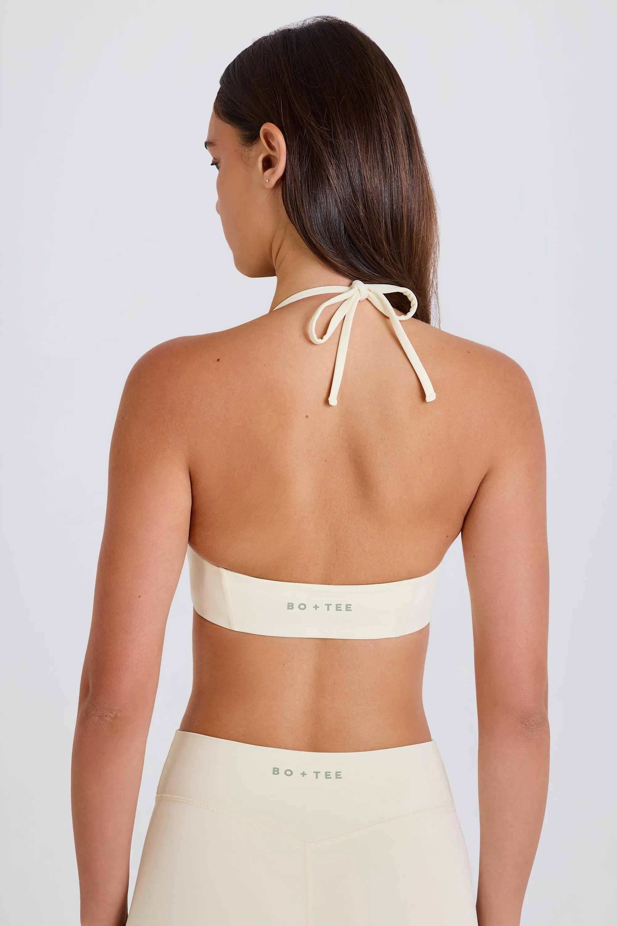 Scoop-Neck Halterneck Sports Bra in Cream sold by Oh Polly product image thumbnail 4