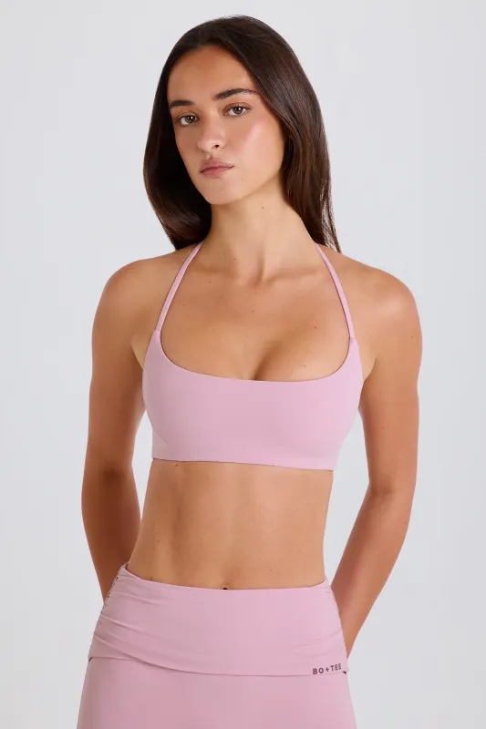 Scoop-Neck Halterneck Sports Bra in Mauve sold by Oh Polly