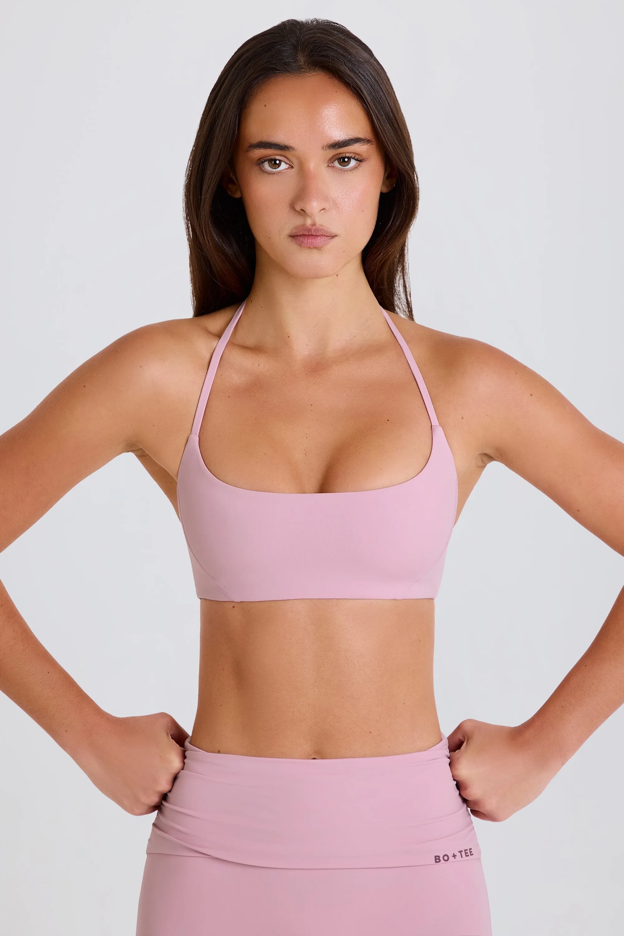 Four-Way Stretch Scoop-Neck Halterneck Sports Bra in Mauve sold by Oh Polly product image thumbnail 5