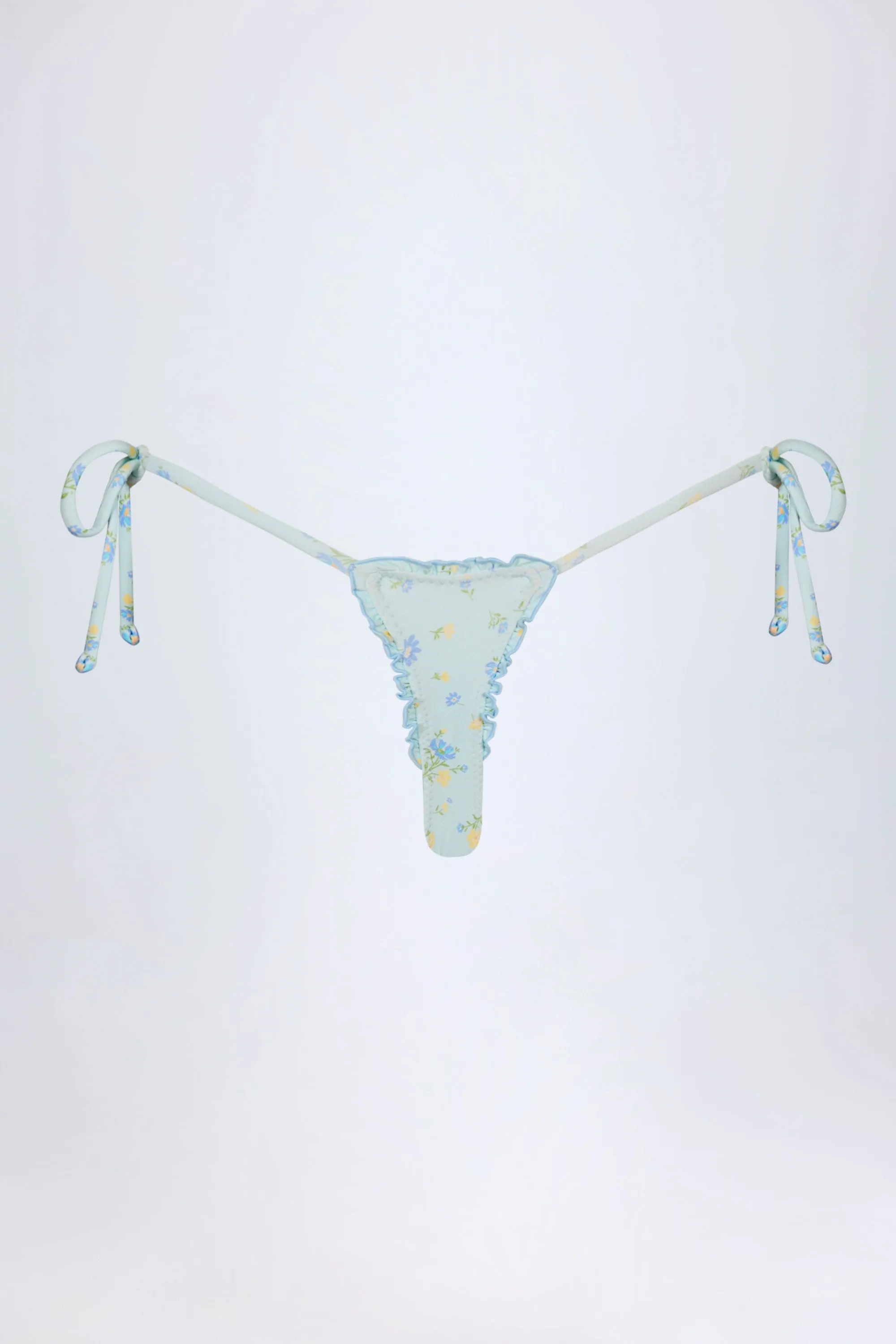 Side-Tie Thong Bikini Bottoms in Blue Floral sold by Oh Polly product image thumbnail 4