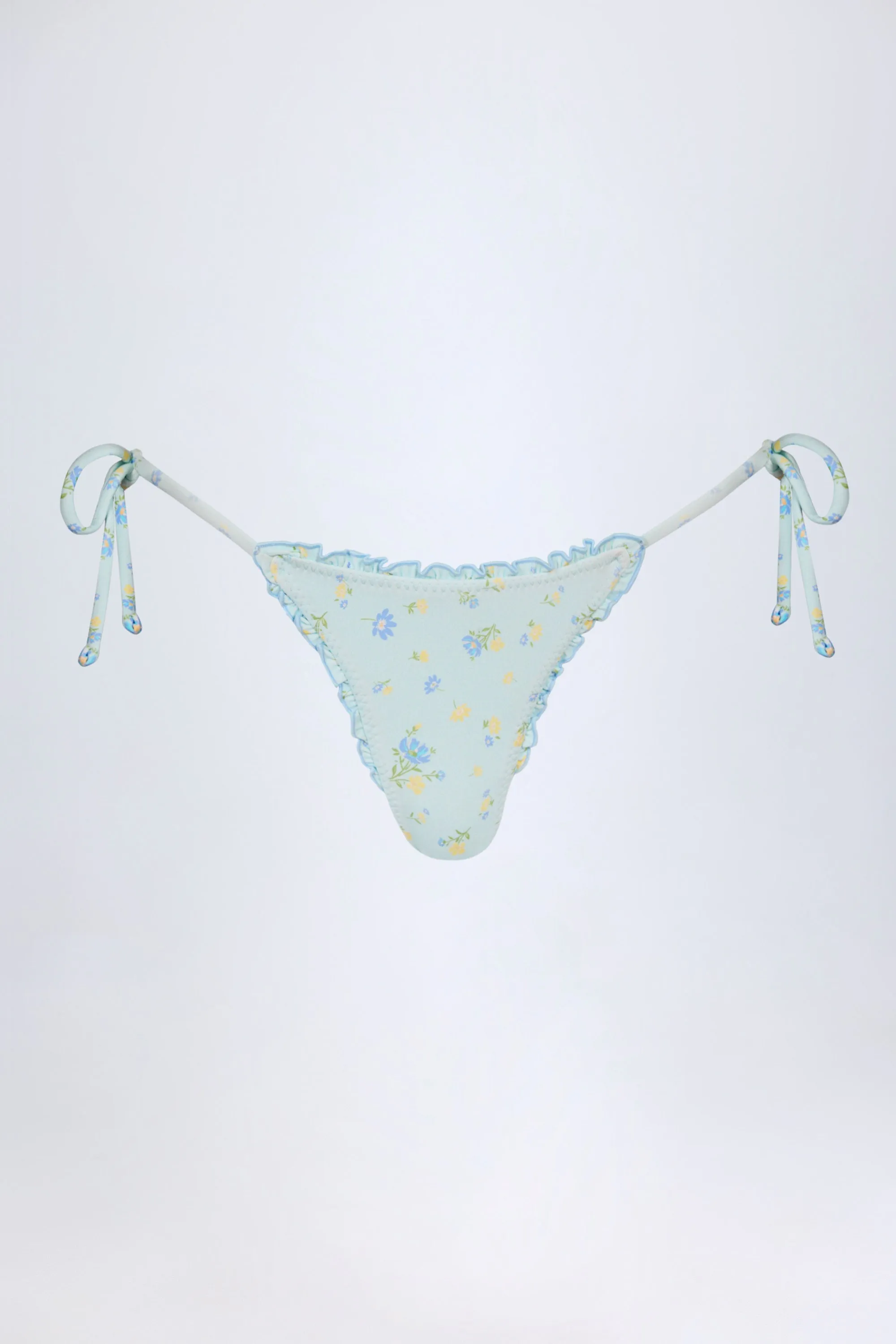 Side-Tie Thong Bikini Bottoms in Blue Floral sold by Oh Polly product image thumbnail 3