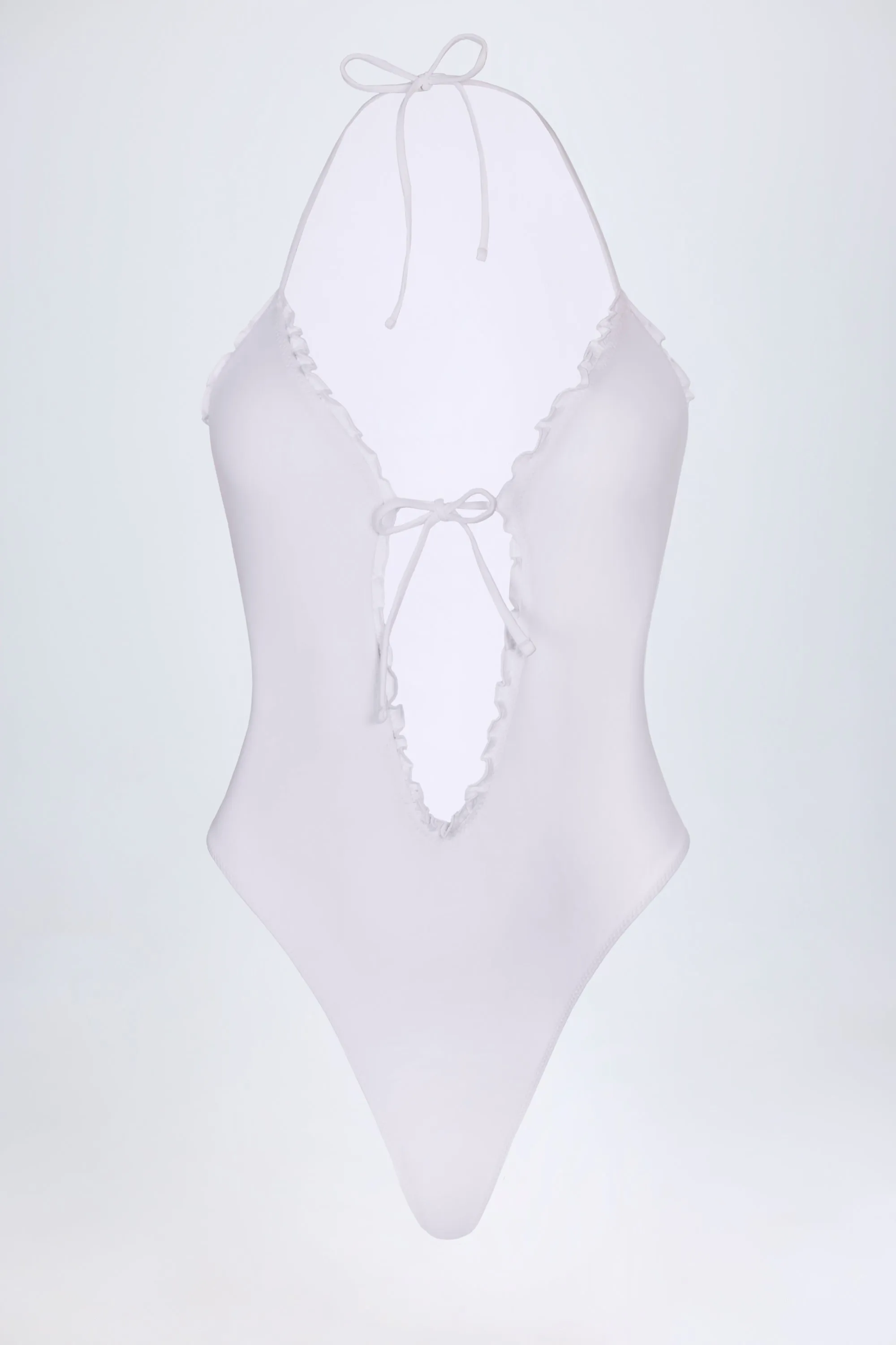 Ruffled Cut-Out Halterneck Swimsuit in White sold by Oh Polly product image thumbnail 4