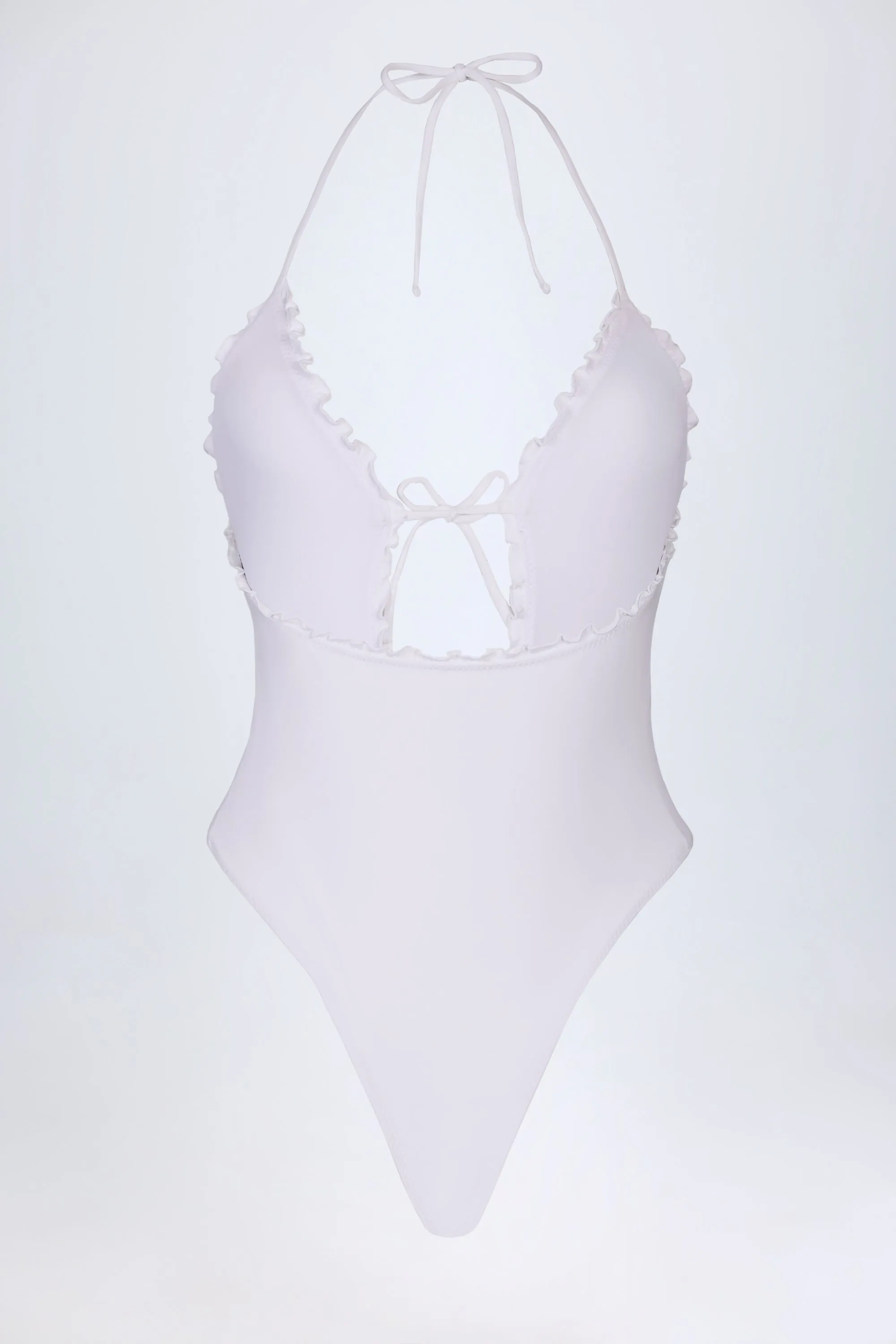 Ruffled Cut-Out Halterneck Swimsuit in White sold by Oh Polly product image thumbnail 5
