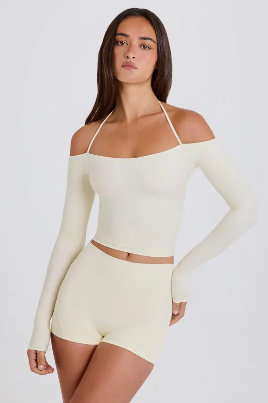 Soft Jersey Off-Shoulder Halterneck Longline Top in Cream sold by Oh Polly