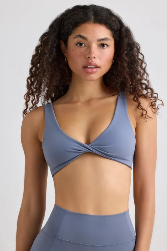 Soft Active V-Neck Sports Bra in Slate Grey sold by Oh Polly