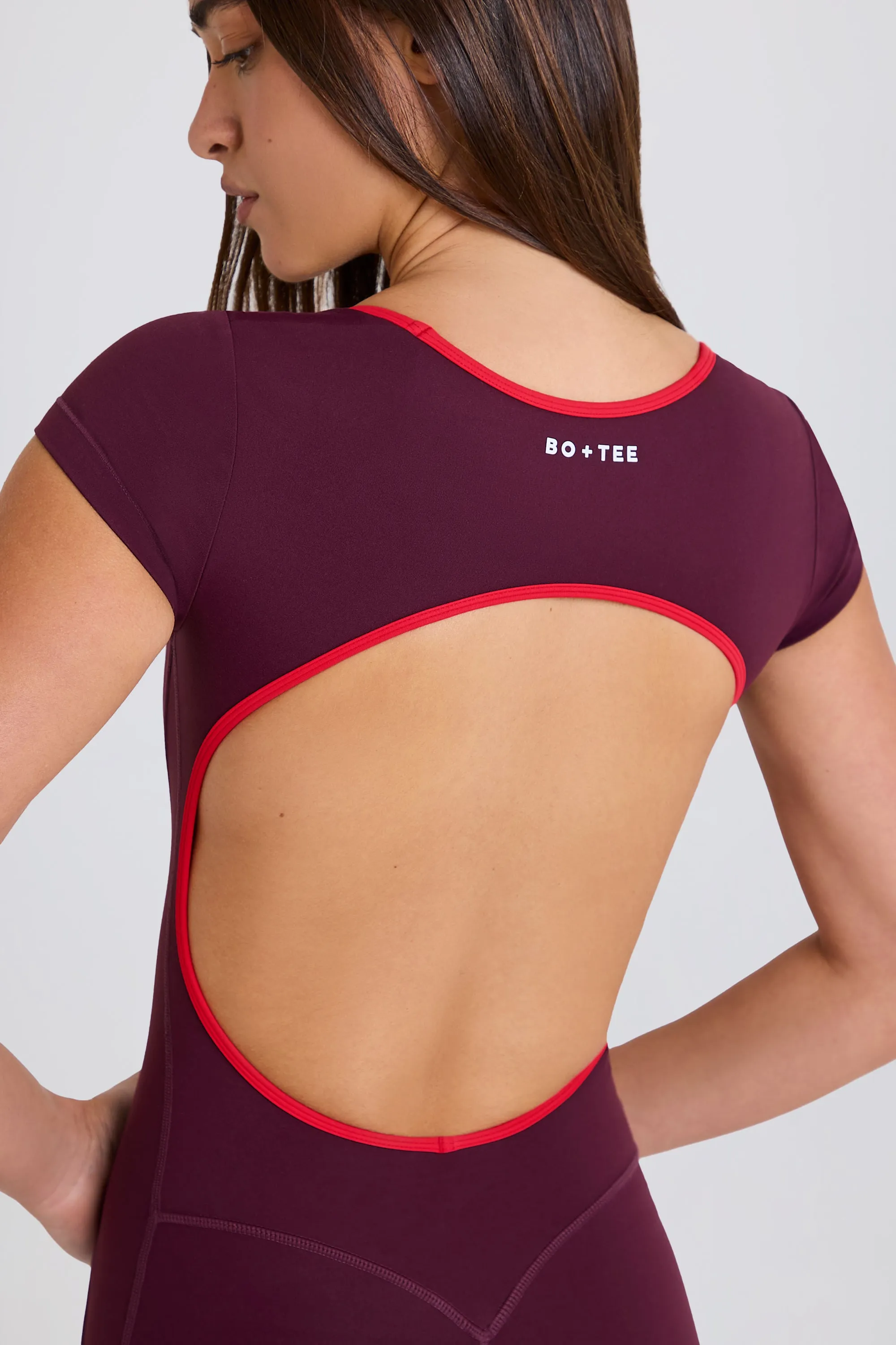 Soft Active Open-Back Unitard in Burgundy sold by Oh Polly product image thumbnail 4