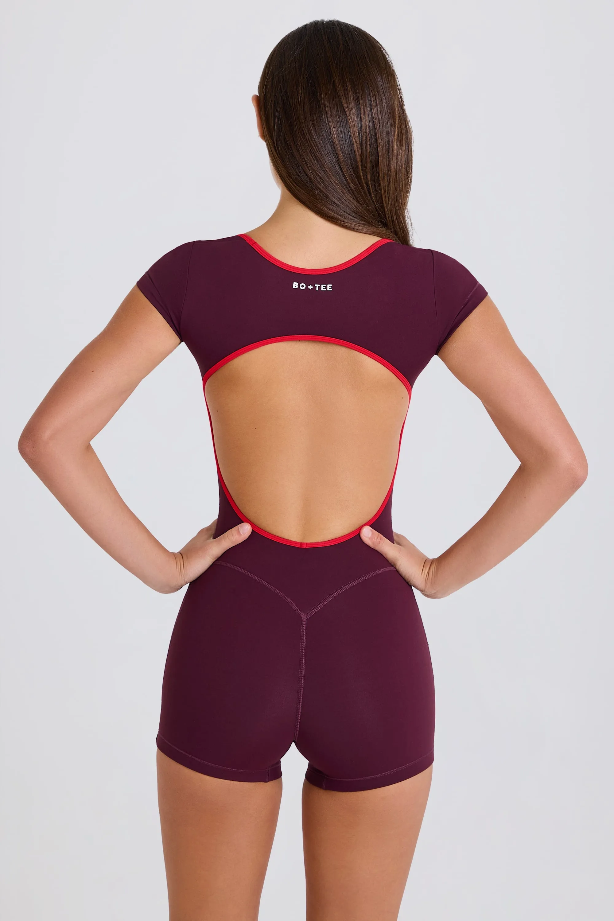 Soft Active Open-Back Unitard in Burgundy sold by Oh Polly product image thumbnail 2