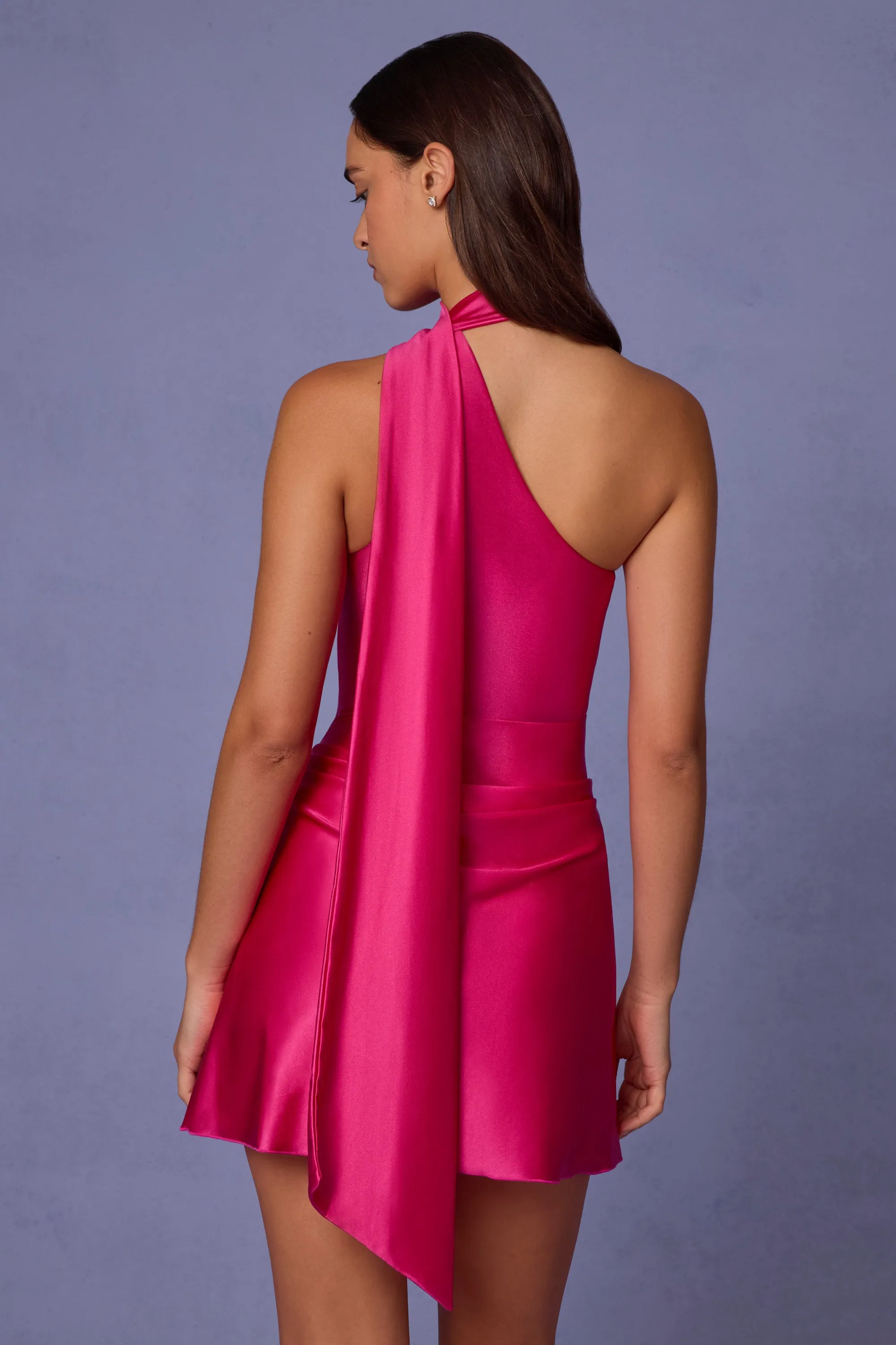 Asymmetric Scarf-Detail Mini Dress in Hot Pink sold by Oh Polly product image thumbnail 3