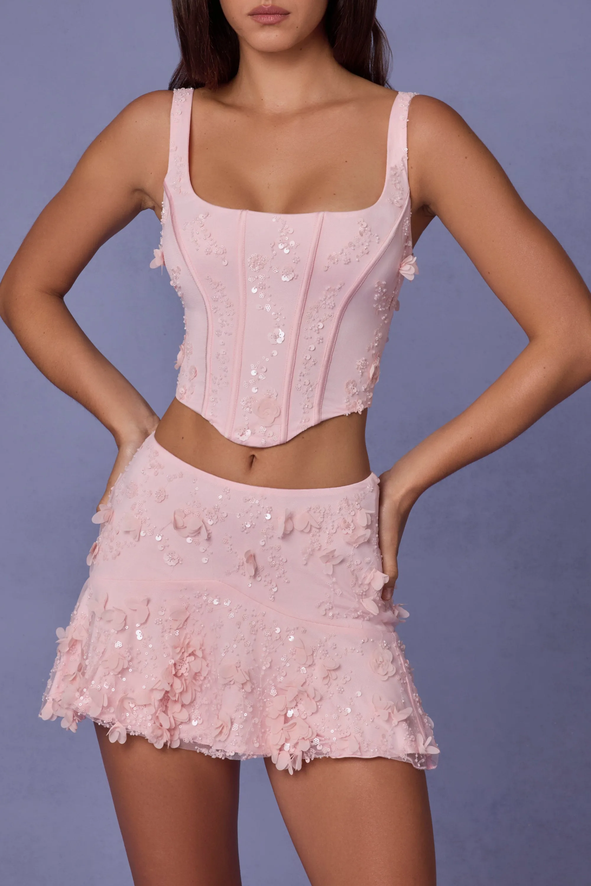 Embellished Mid-Rise A-Line Mini Skirt in Soft Pink sold by Oh Polly product image thumbnail 4