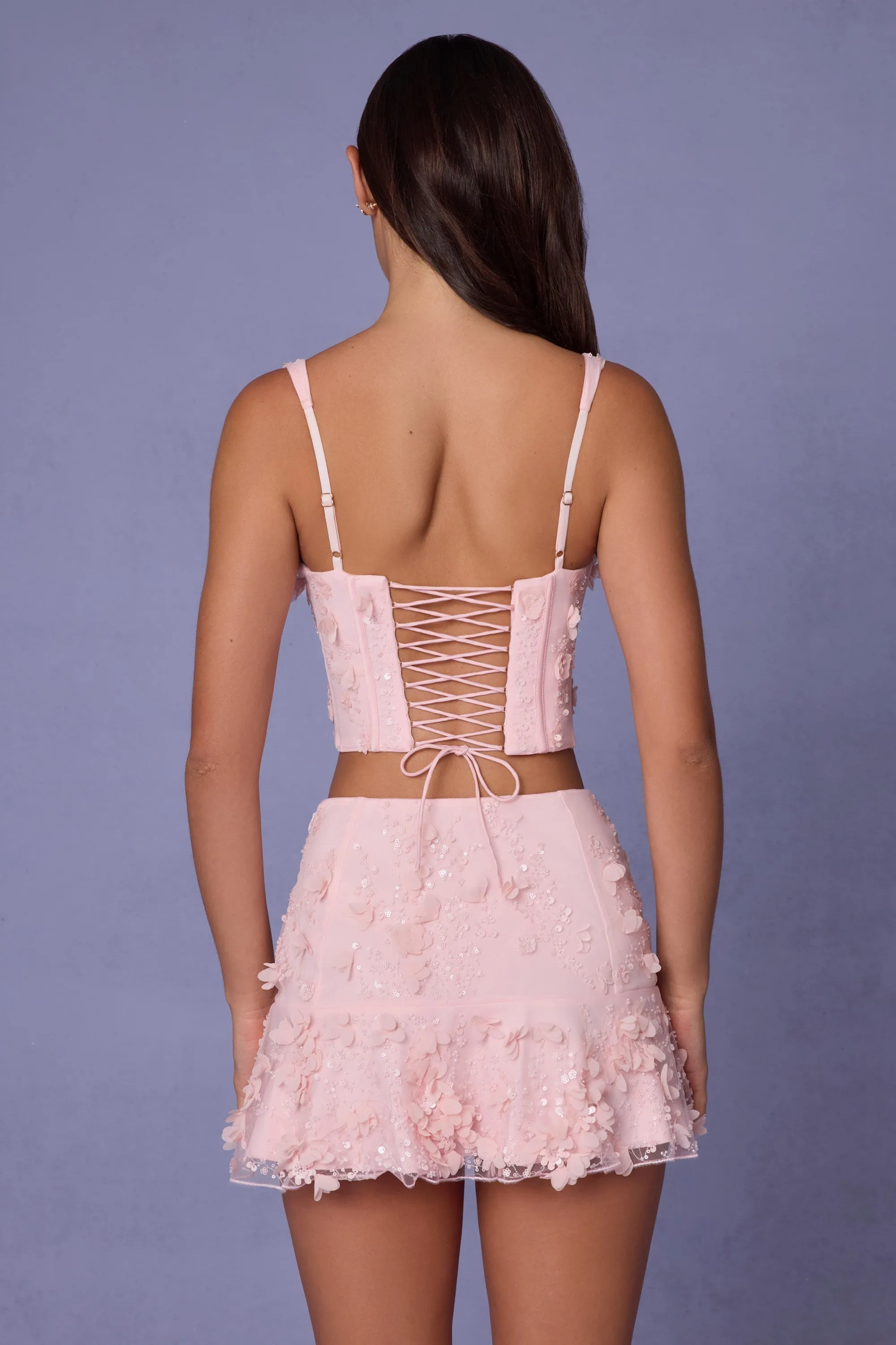 Embellished Mid-Rise A-Line Mini Skirt in Soft Pink sold by Oh Polly product image thumbnail 5
