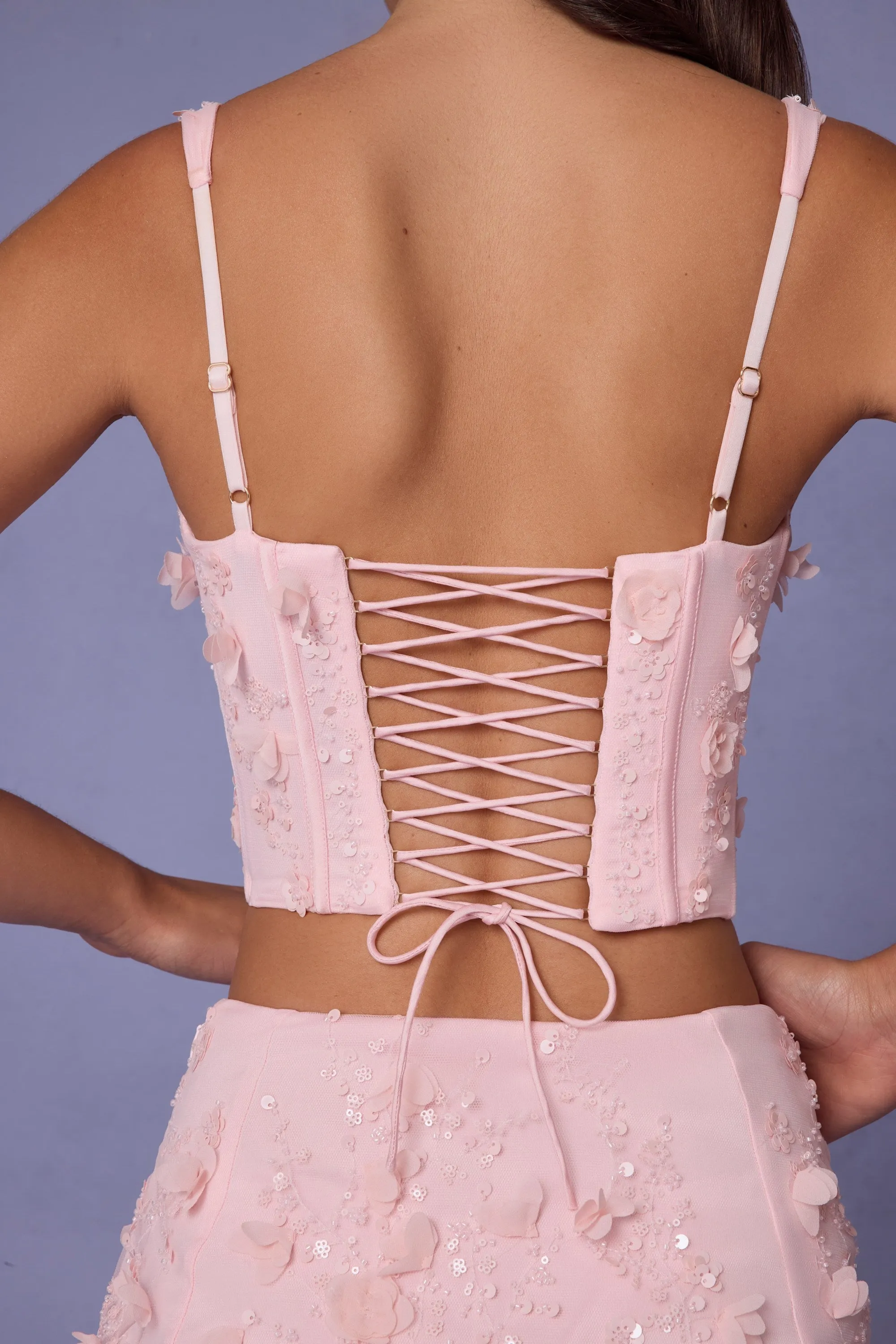 Embellished Lace-Up Corset Top in Soft Pink sold by Oh Polly product image thumbnail 4