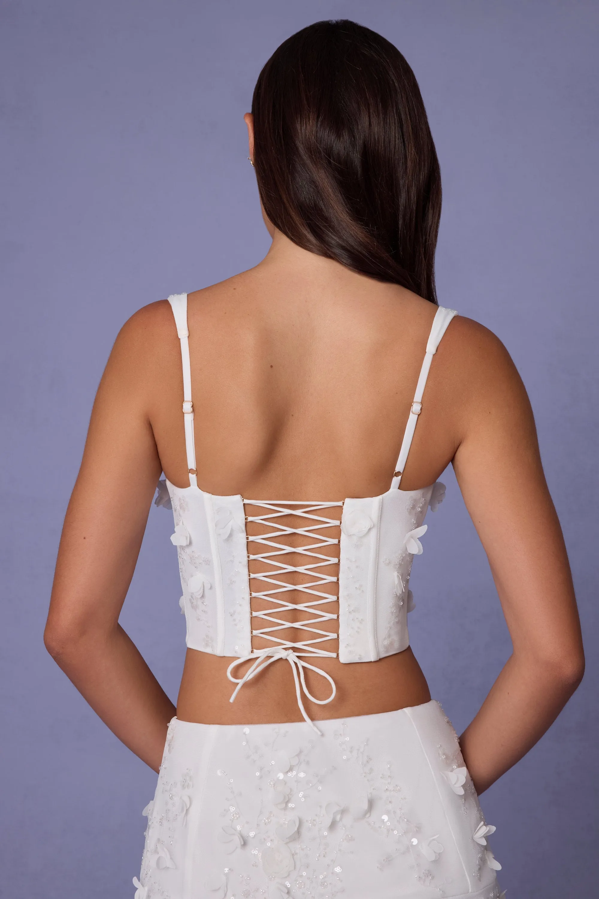 Embellished Lace-Up Corset Top in White sold by Oh Polly product image thumbnail 3