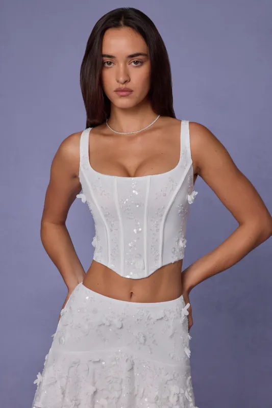 Embellished Lace-Up Corset Top in White sold by Oh Polly