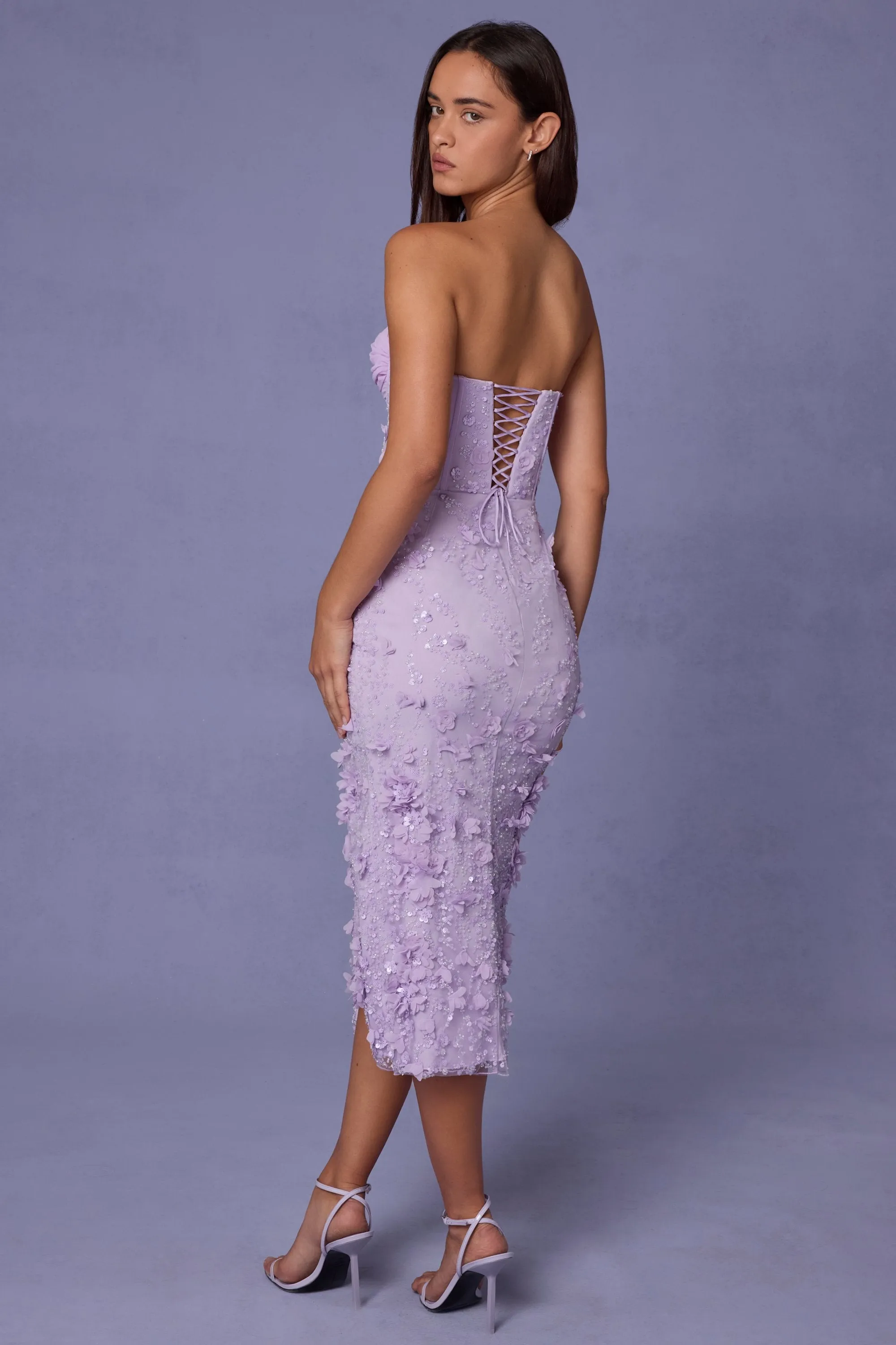 Lace-Up Corset Midaxi Dress with Split in Lilac sold by Oh Polly product image thumbnail 2