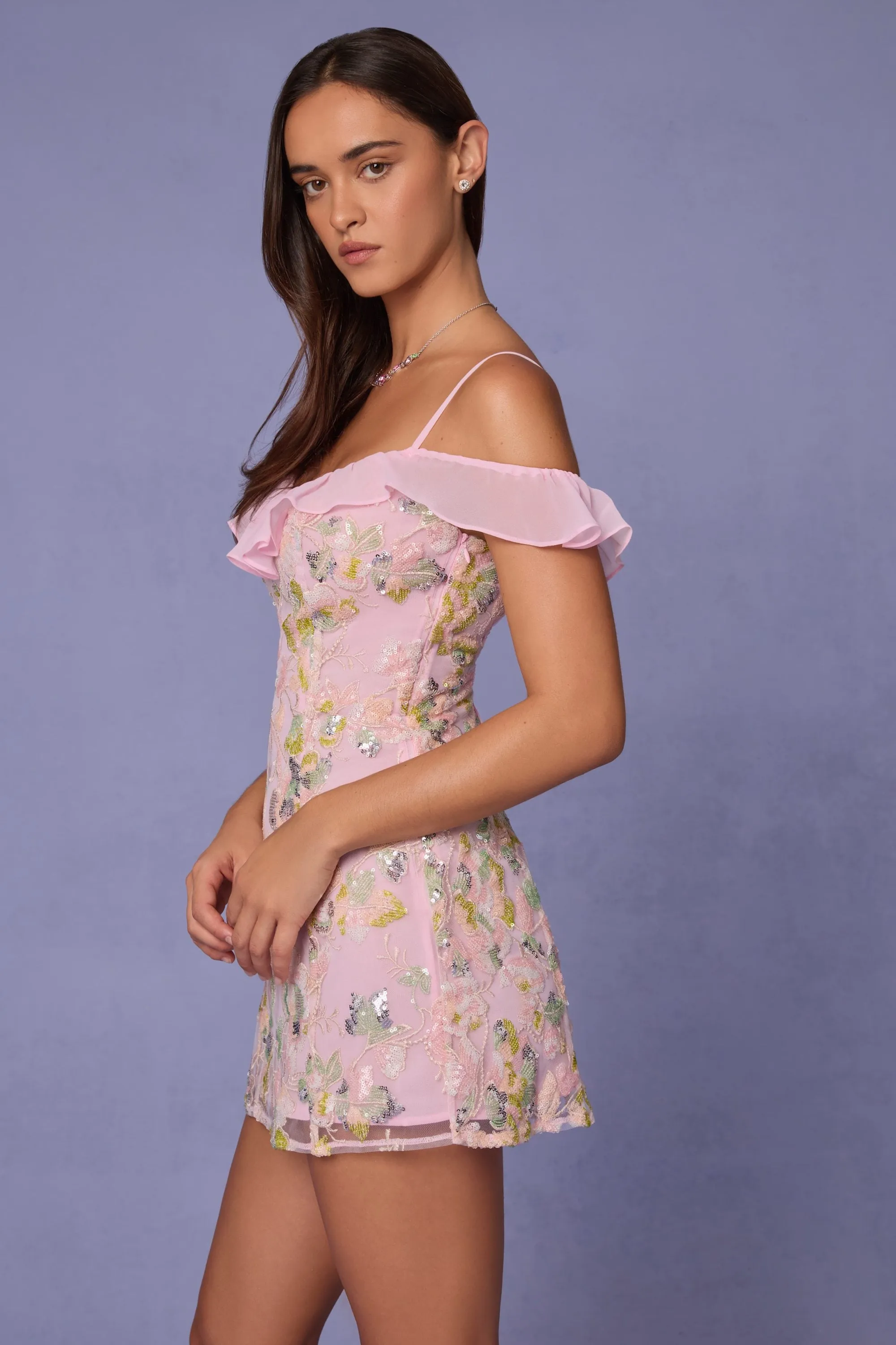 Embellished Lace-Up A-Line Mini Dress in Soft Pink sold by Oh Polly product image thumbnail 5