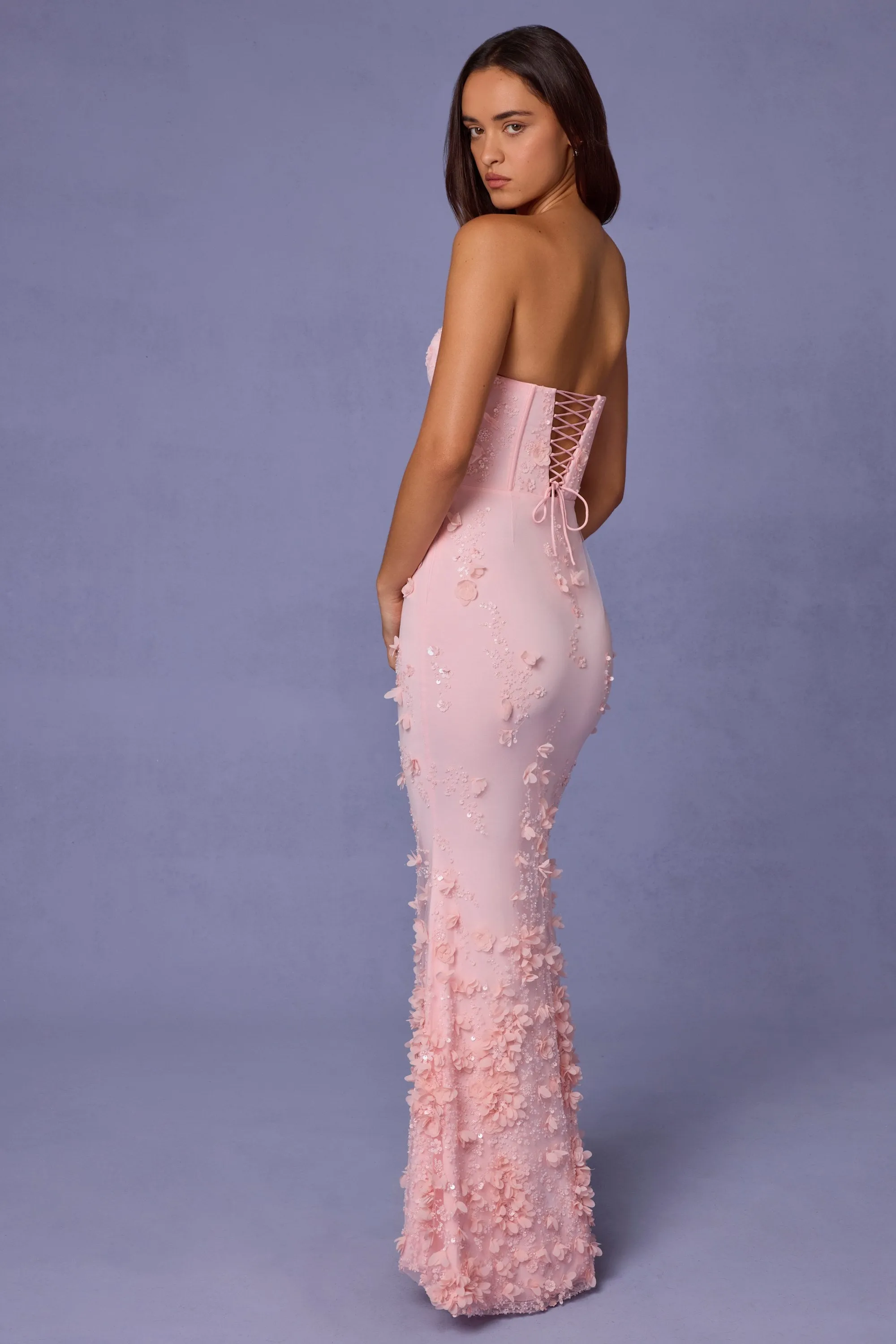 Lace-Up Corset Maxi Dress in Soft Pink sold by Oh Polly product image thumbnail 2