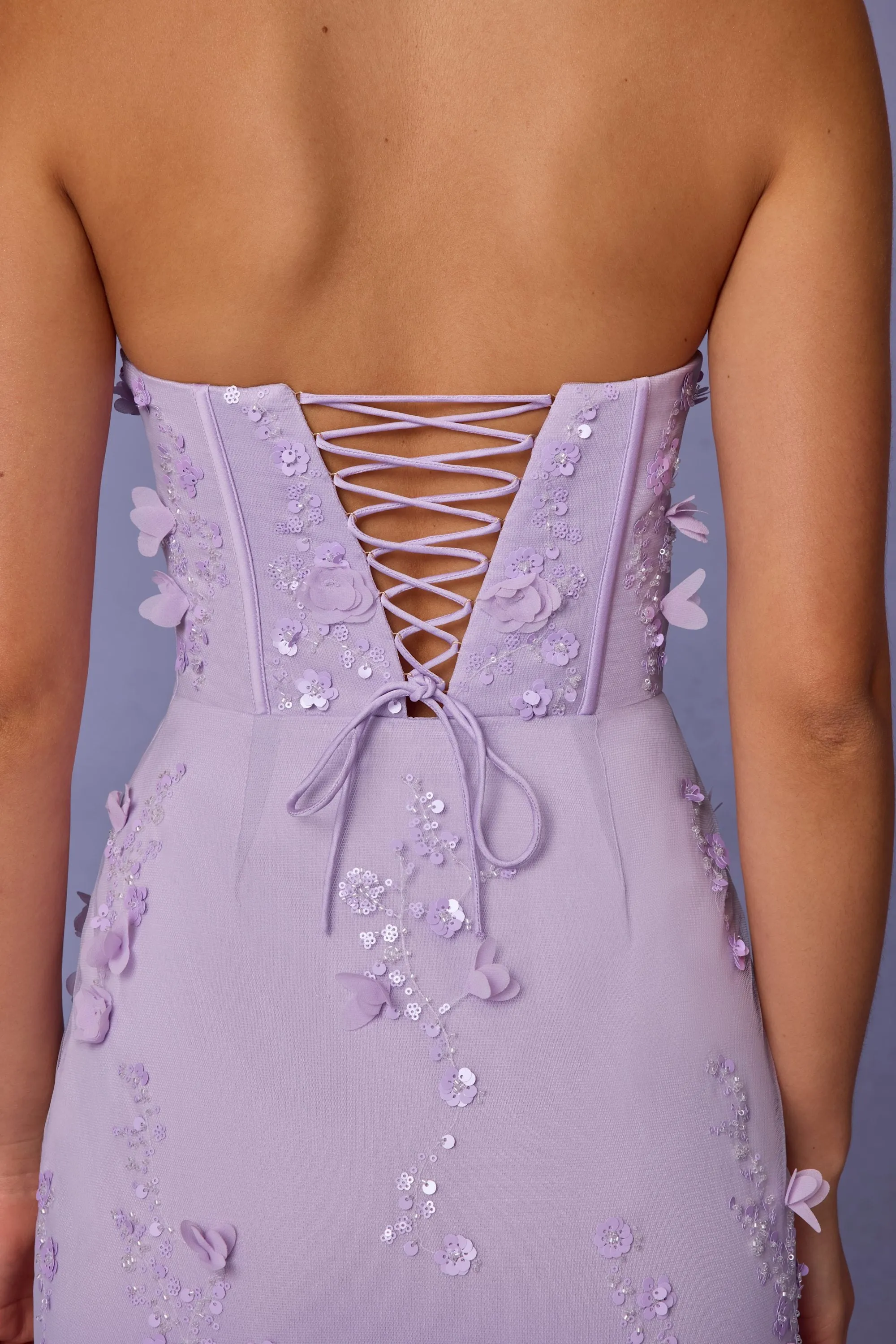 Lace-Up Corset Maxi Dress in Lilac sold by Oh Polly product image thumbnail 3
