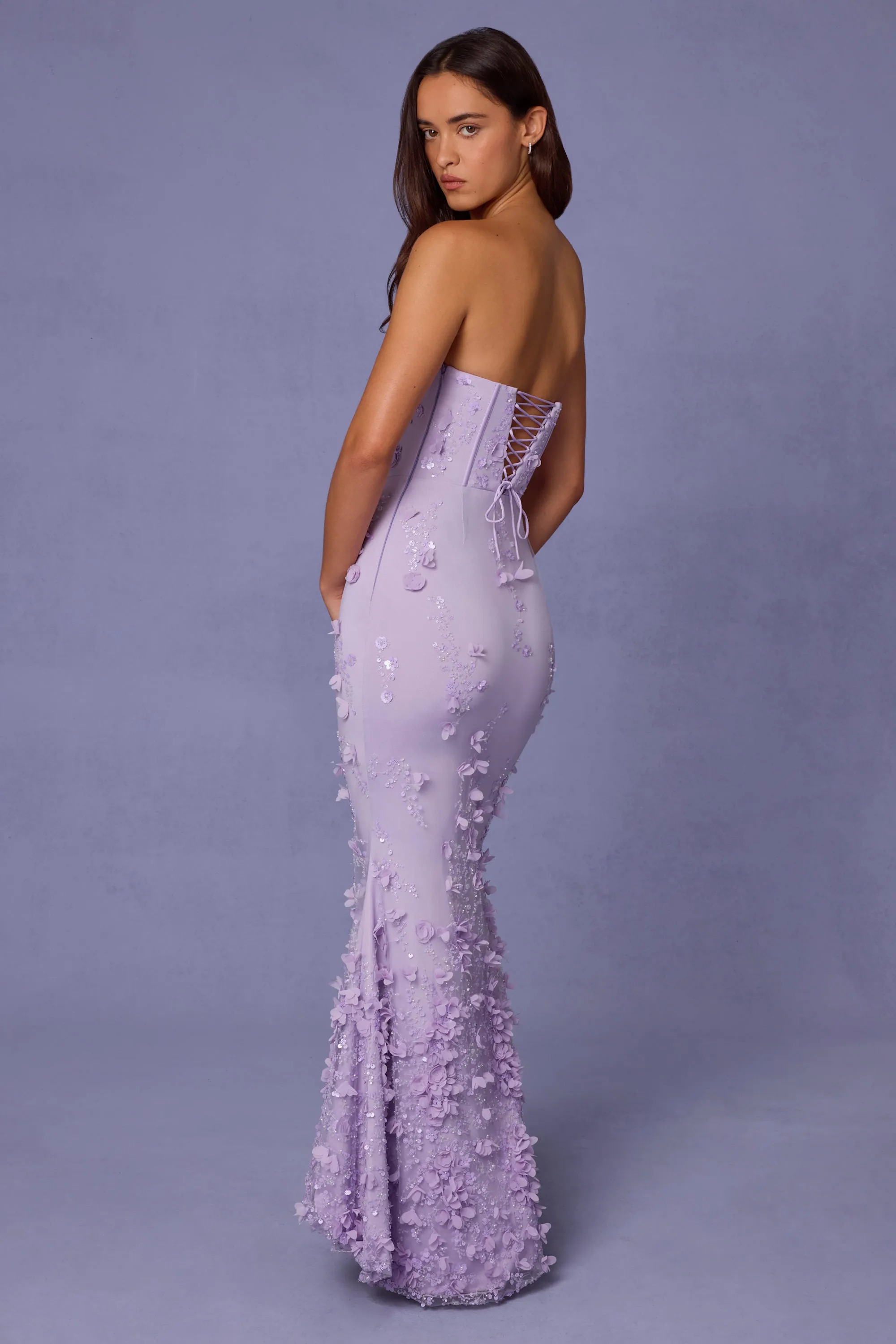 Lace-Up Corset Maxi Dress in Lilac sold by Oh Polly product image thumbnail 2