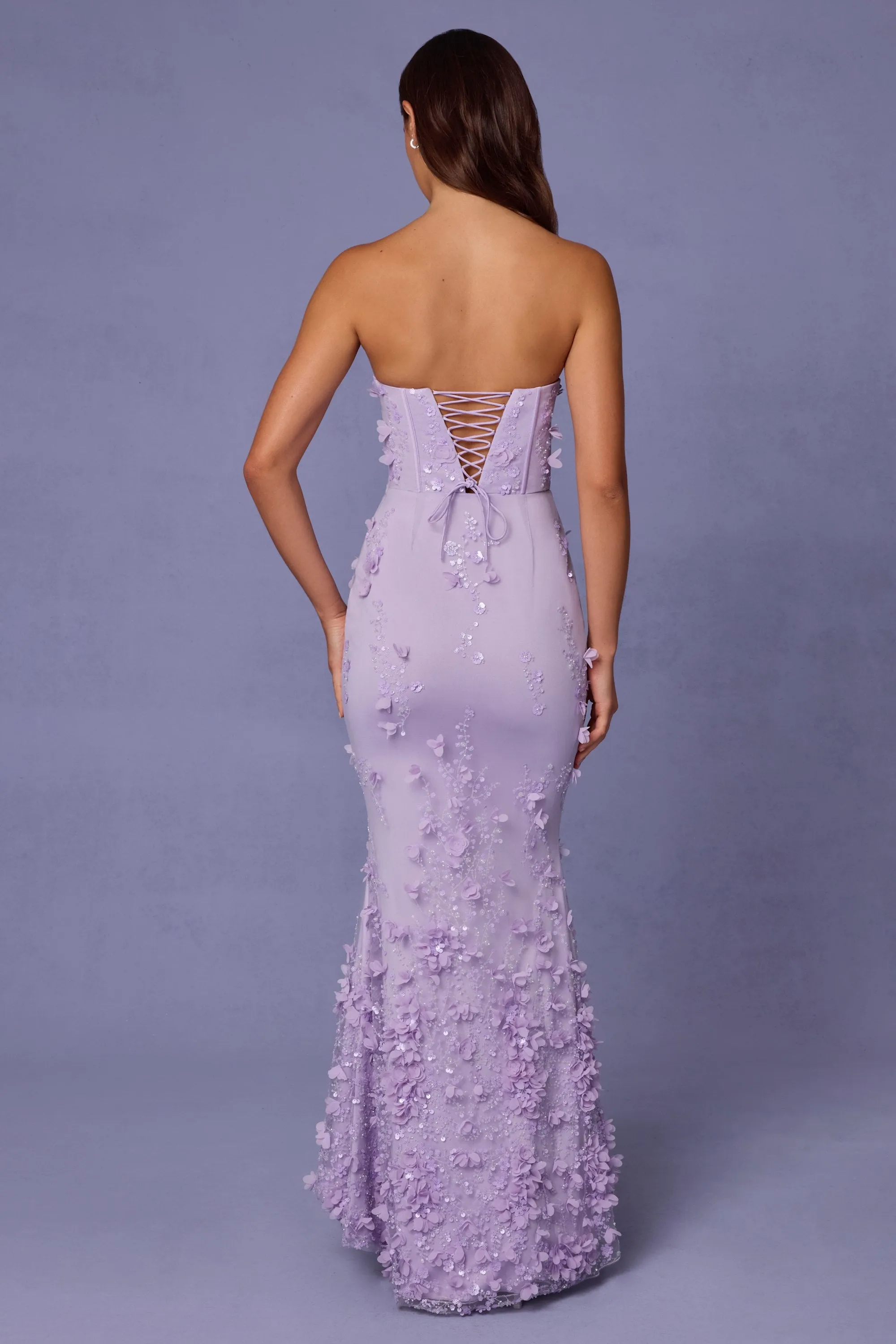 Lace-Up Corset Maxi Dress in Lilac sold by Oh Polly product image thumbnail 4