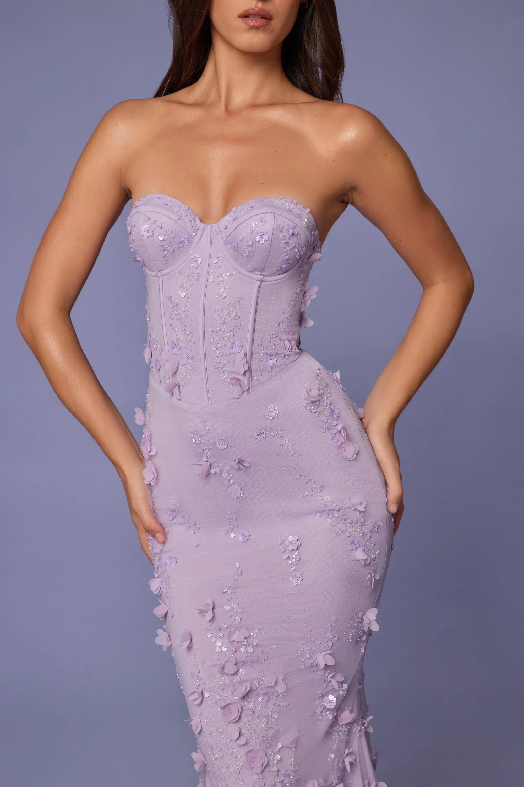 Lace-Up Corset Maxi Dress in Lilac sold by Oh Polly product image thumbnail 5
