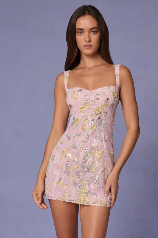 Embellished A-line Mini Dress in Soft Pink sold by Oh Polly