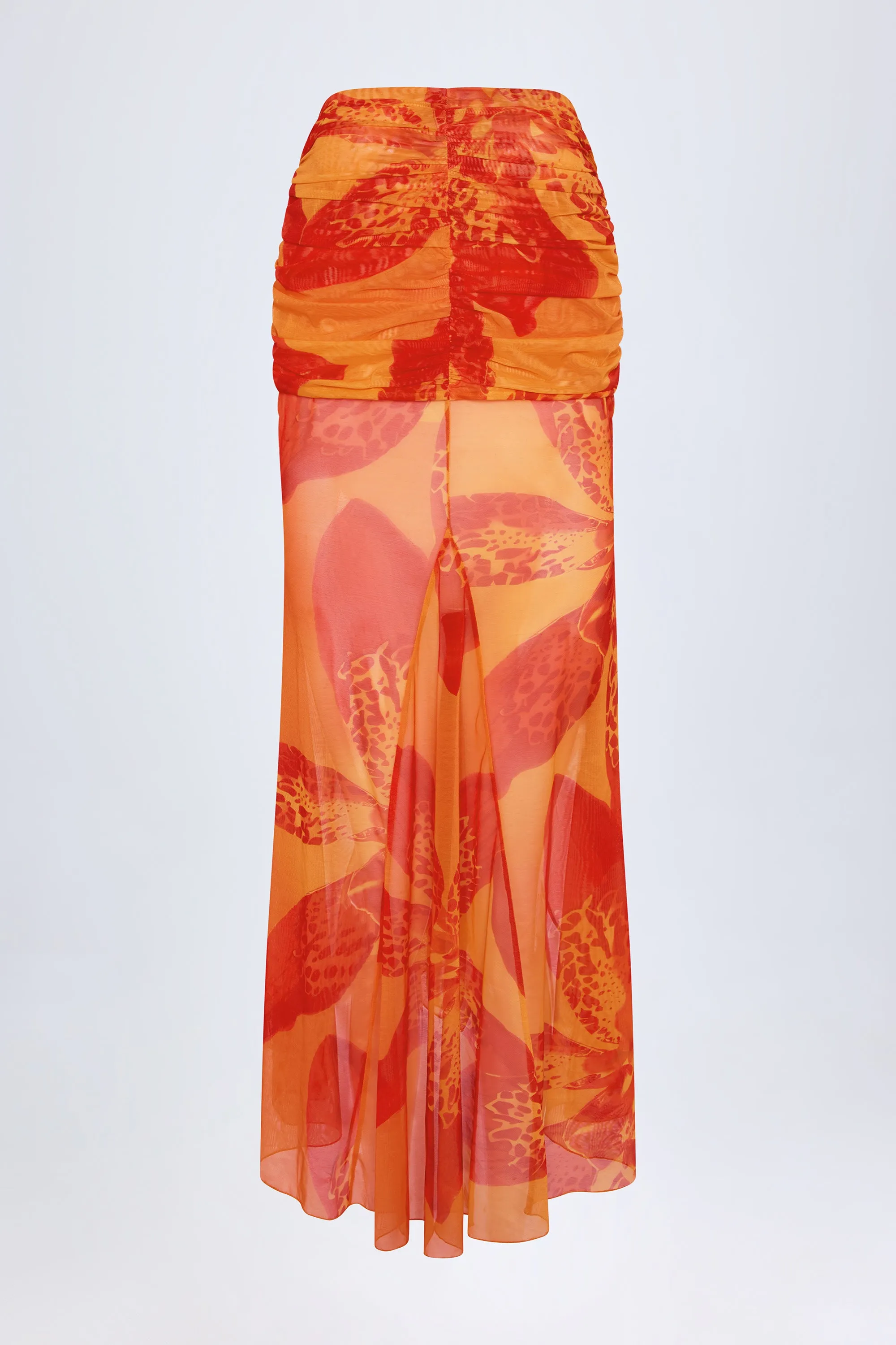 Ruched Hardware-Detail Fishtail Maxi Skirt in Orange Orchid Print sold by Oh Polly product image thumbnail 4