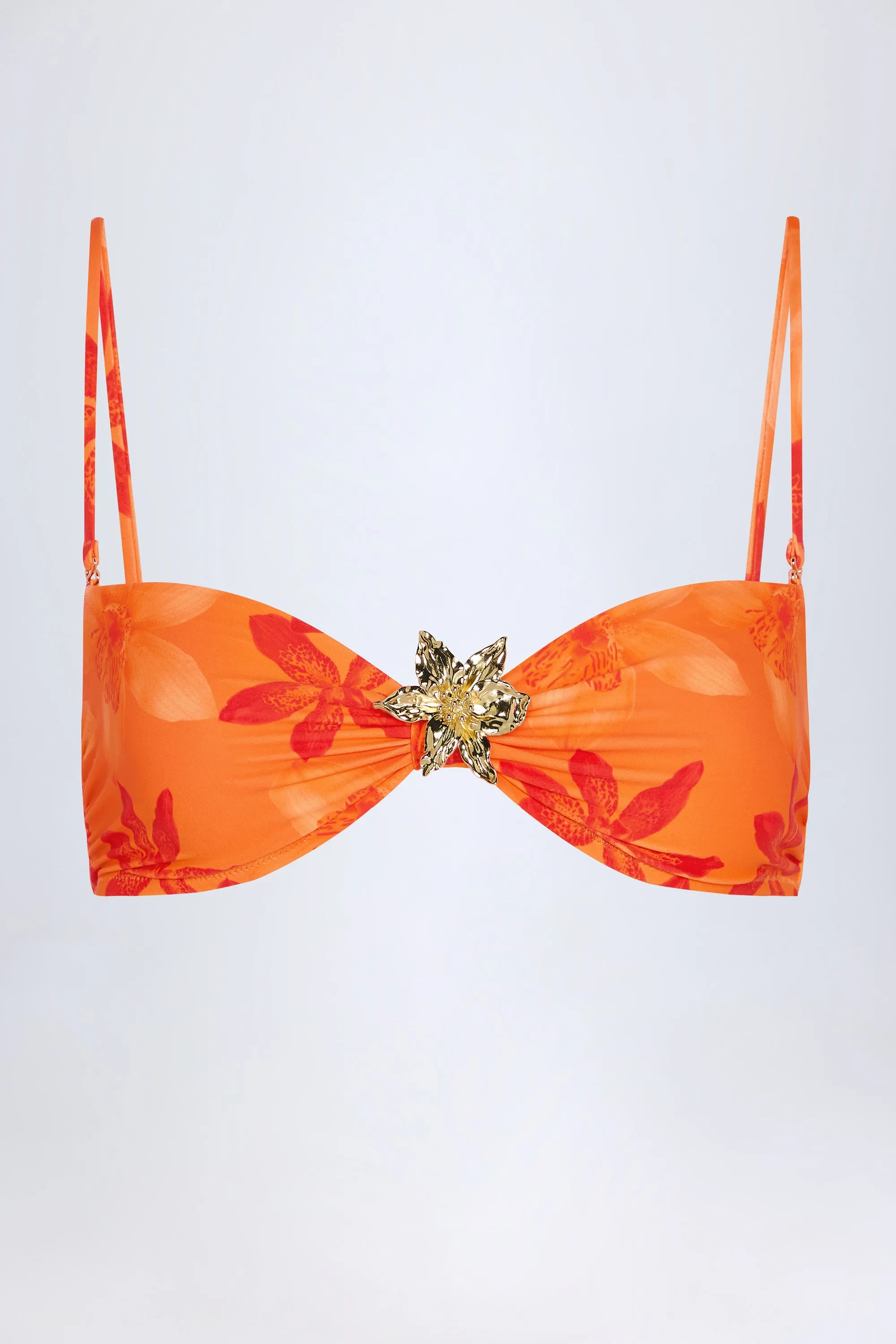 Hardware-Detail Halterneck Bikini Top in Orange Orchid Print sold by Oh Polly product image thumbnail 3