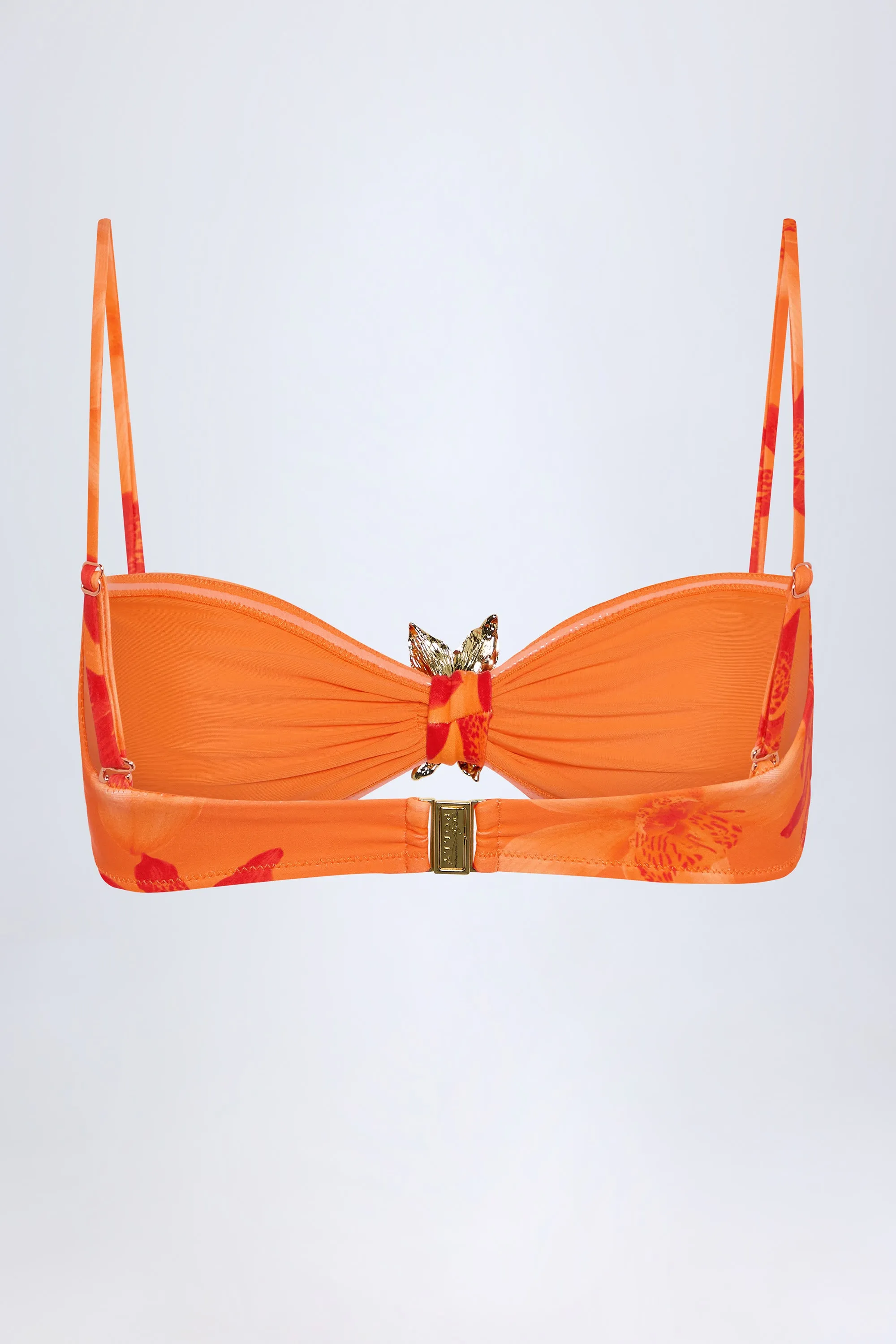 Hardware-Detail Halterneck Bikini Top in Orange Orchid Print sold by Oh Polly product image thumbnail 4
