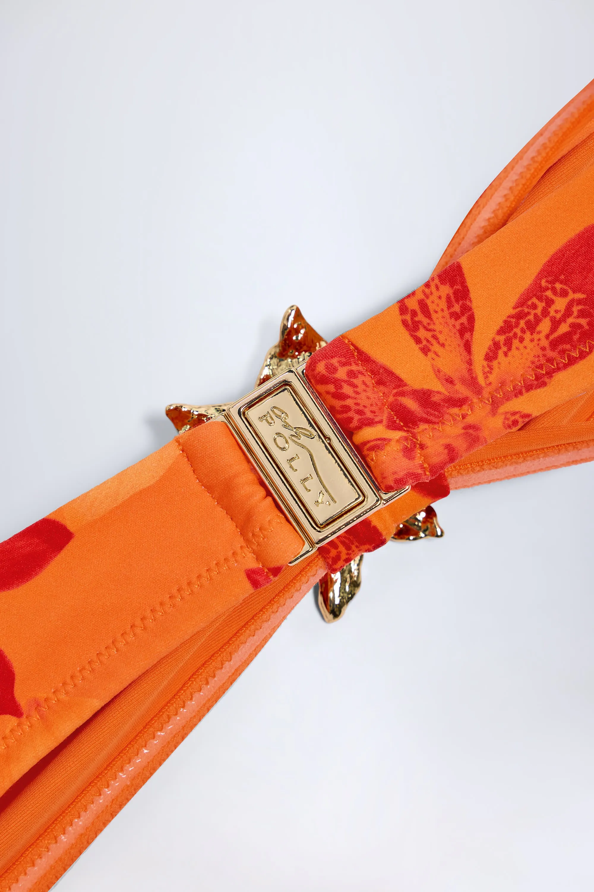 Hardware-Detail Halterneck Bikini Top in Orange Orchid Print sold by Oh Polly product image thumbnail 5