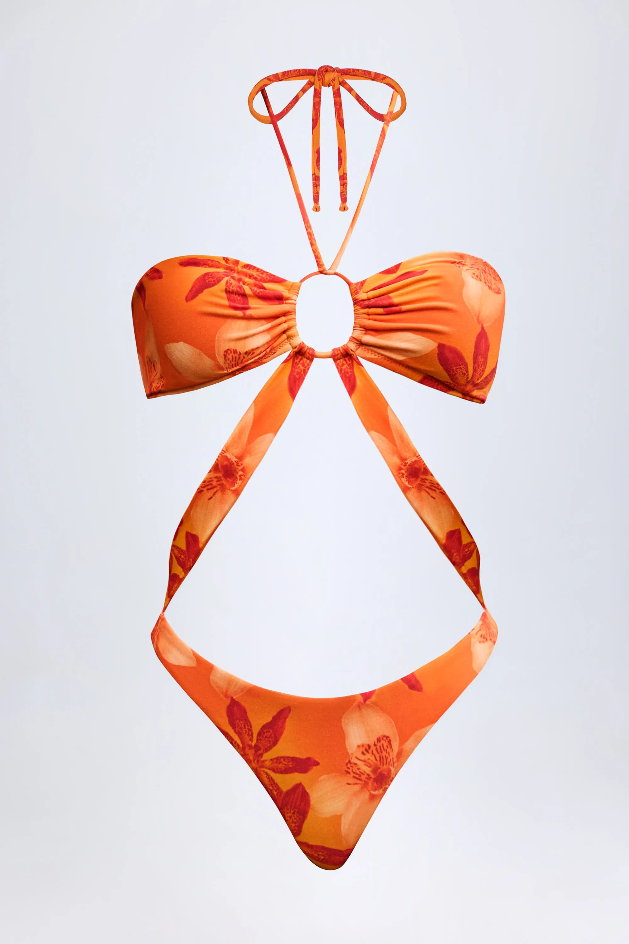 Cut-Out Halterneck Swimsuit in Orange Orchid Print sold by Oh Polly product image thumbnail 3
