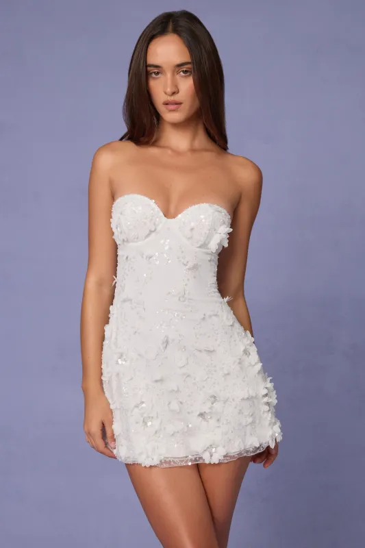 Embellished Bandeau A-line Mini Dress in White sold by Oh Polly