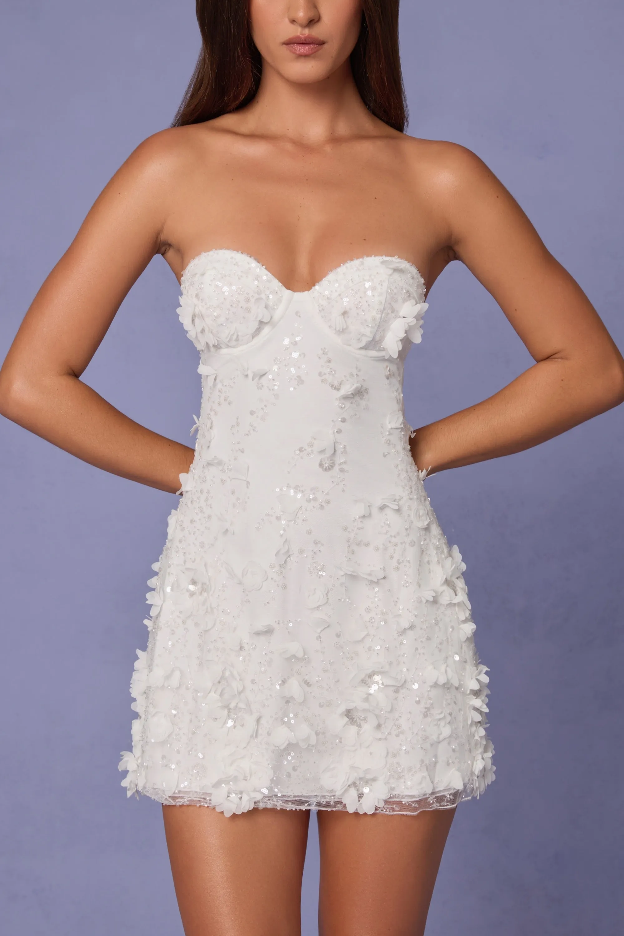 Embellished Bandeau A-line Mini Dress in White sold by Oh Polly product image thumbnail 4