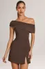Modal Asymmetric A-Line Mini Dress in Chocolate Brown sold by Oh Polly