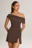 Modal Asymmetric A-Line Mini Dress in Chocolate Brown sold by Oh Polly
