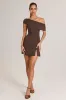 Modal Asymmetric A-Line Mini Dress in Chocolate Brown sold by Oh Polly