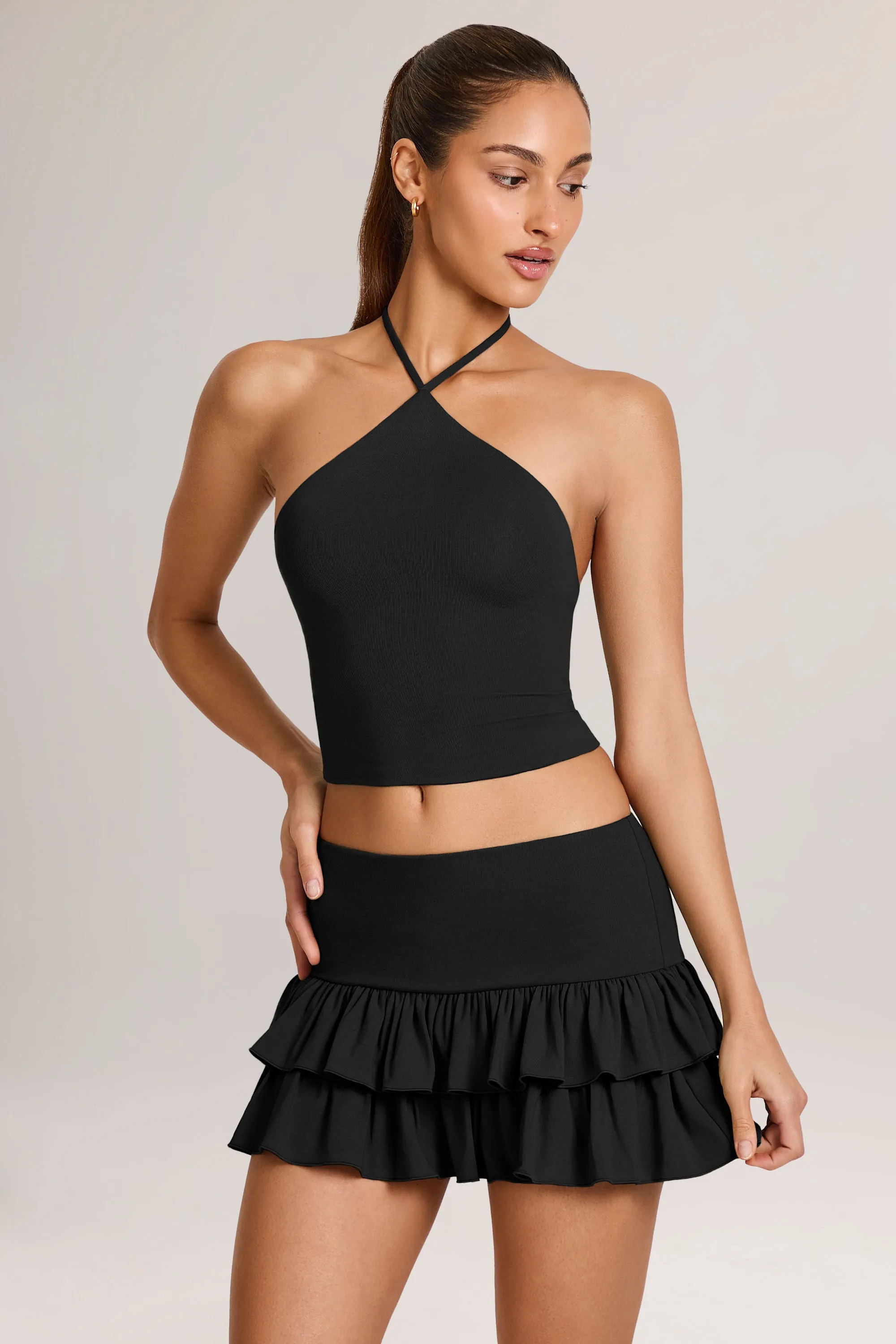 Modal Ruffle Mid-Rise Mini Skort in Black sold by Oh Polly product image thumbnail 4