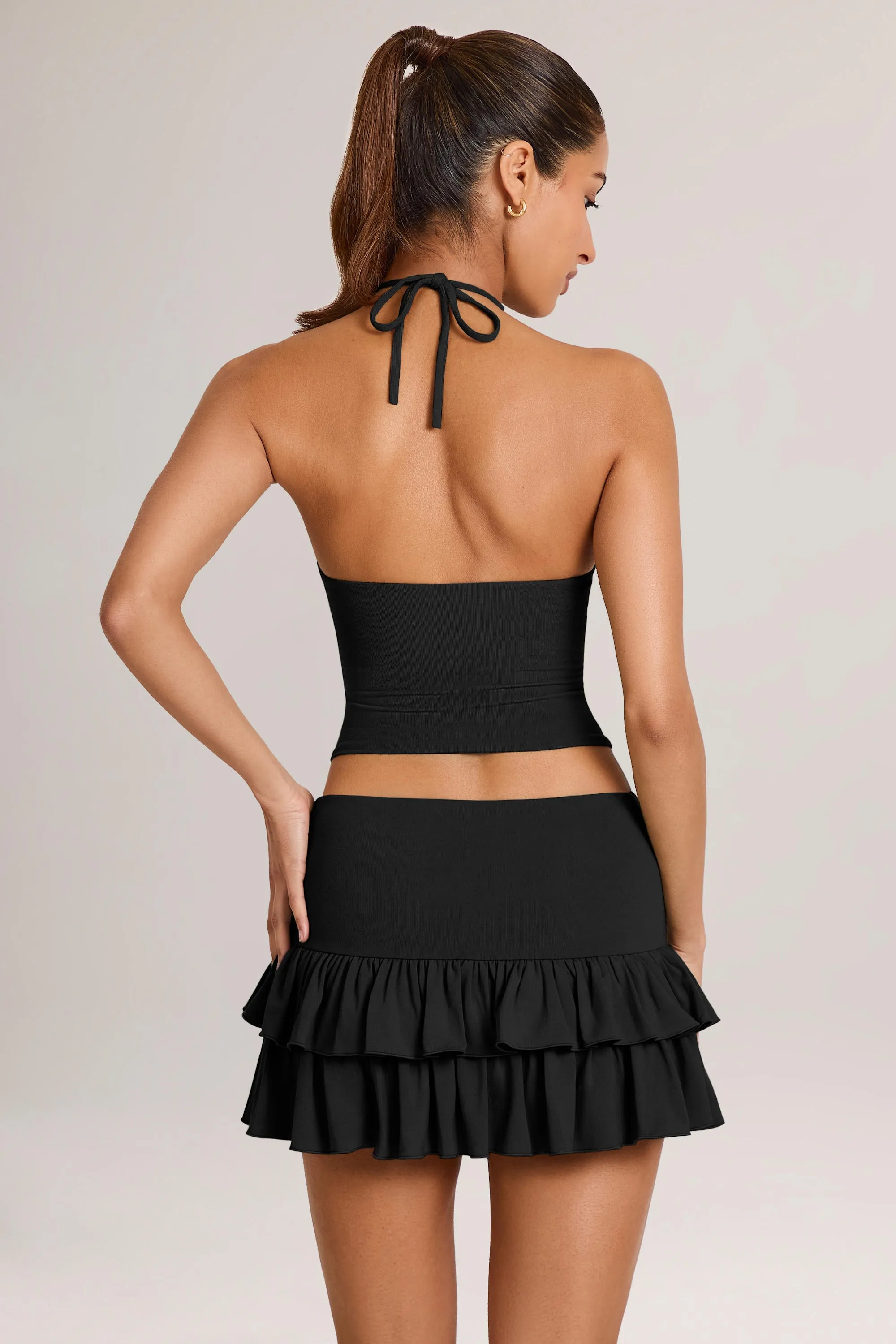 Modal Ruffle Mid-Rise Mini Skort in Black sold by Oh Polly product image thumbnail 2