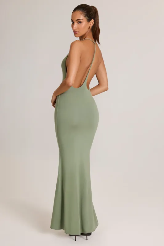 Modal Plunge Backless Maxi Dress in Sage Green sold by Oh Polly