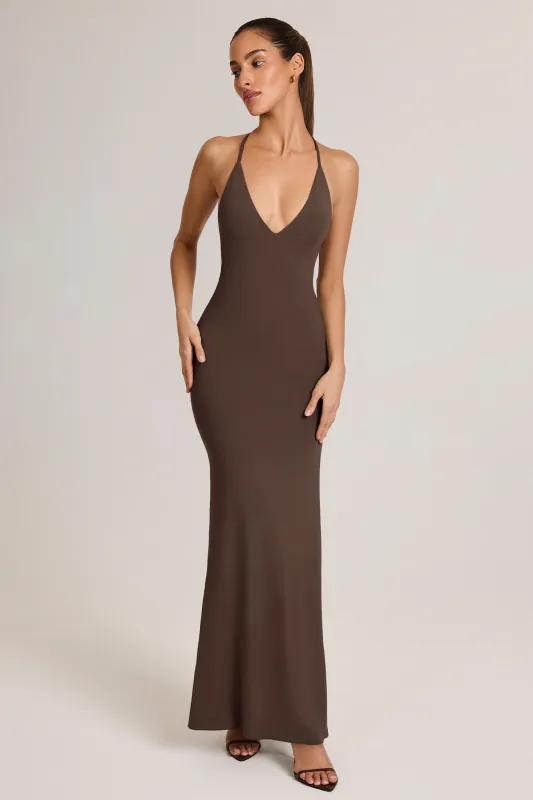 Modal Plunge Backless Maxi Dress in Chocolate Brown sold by Oh Polly