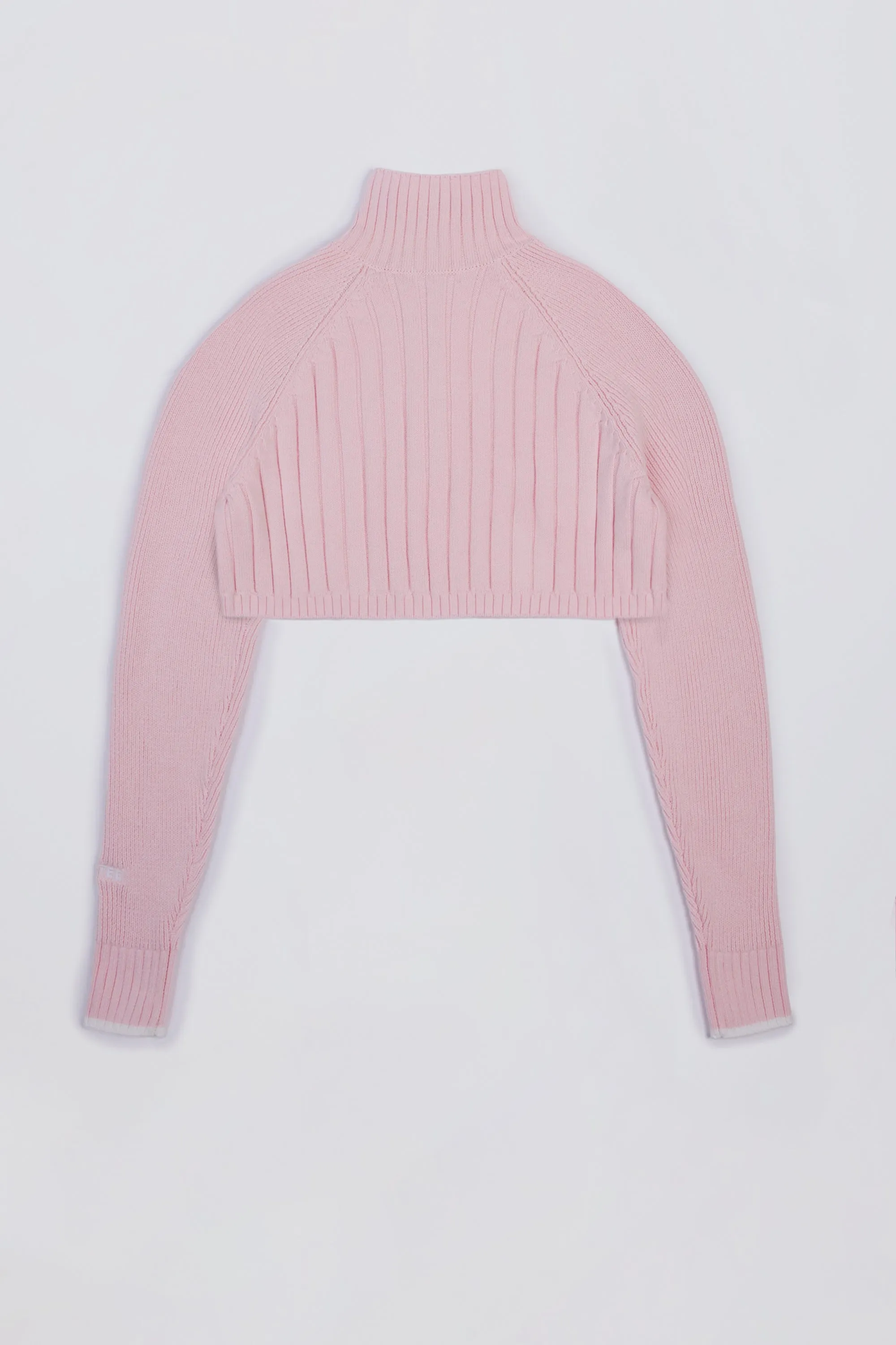 Ribbed Knit Quarter-Zip Cropped Jumper in Powder Pink sold by Oh Polly product image thumbnail 5