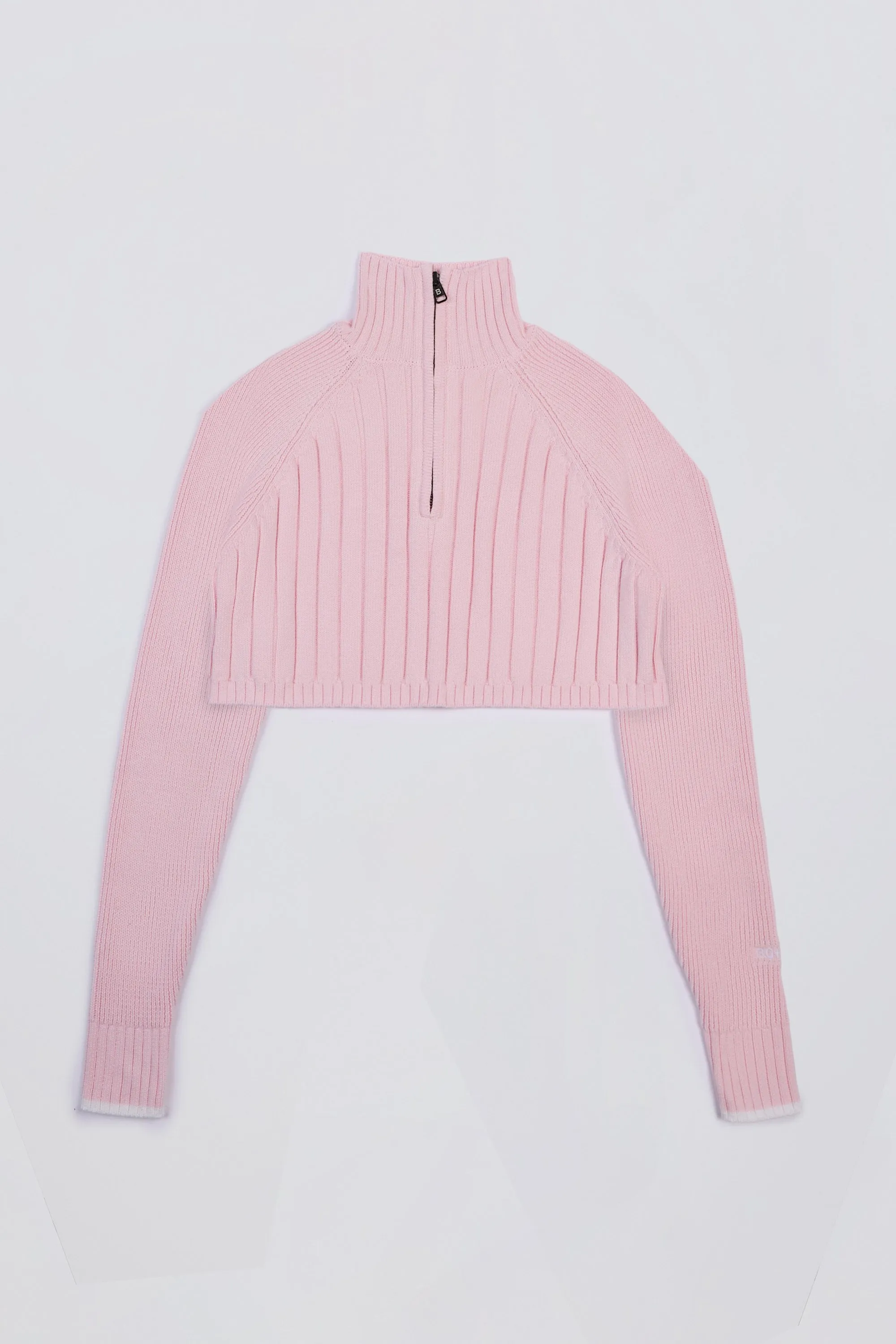 Ribbed Knit Quarter-Zip Cropped Jumper in Powder Pink sold by Oh Polly