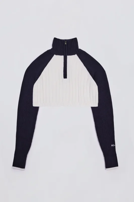 Ribbed Knit Quarter-Zip Cropped Jumper in Classic Navy sold by Oh Polly